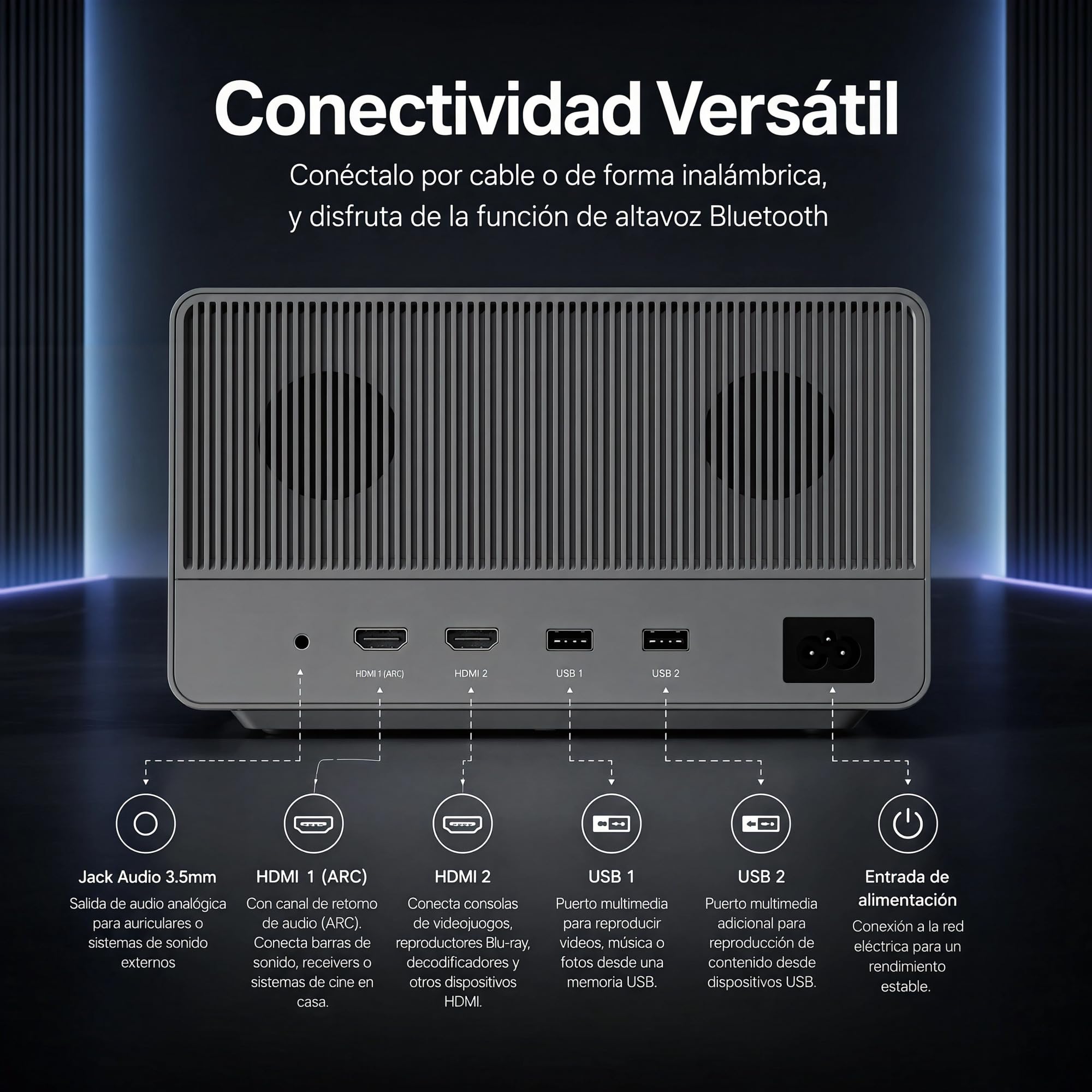 Proyector 4K Nativo 3840x2160p | Google TV Certificado | 8000 Lúmenes | Lente 1.27:1 | WiFi 6 + Bluetooth 5.0 | Auto Focus & Keystone | 8+8W Altavoces | Motor Óptico Sellado | Optimizado para Juegos