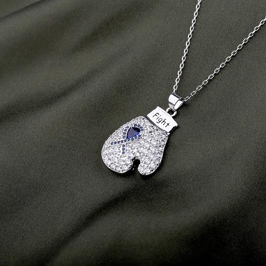 Blue Awareness Ribbon Necklace - Boxing Glove Charm, Colon Cancer Support Gift, Adjustable Copper Chain - View #11