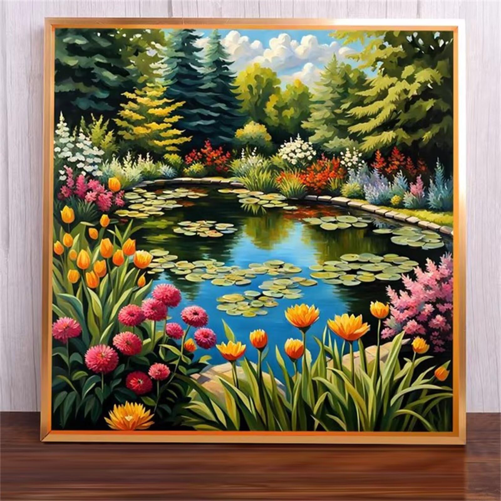 Dipingi con i Numeri Adulti,Fiore di stagno con Cornice Dipingere con i Numeri per Principianti con Pennelli Pittura a Pigmento Acrilico Decora la casa Regalo - 60x60cm