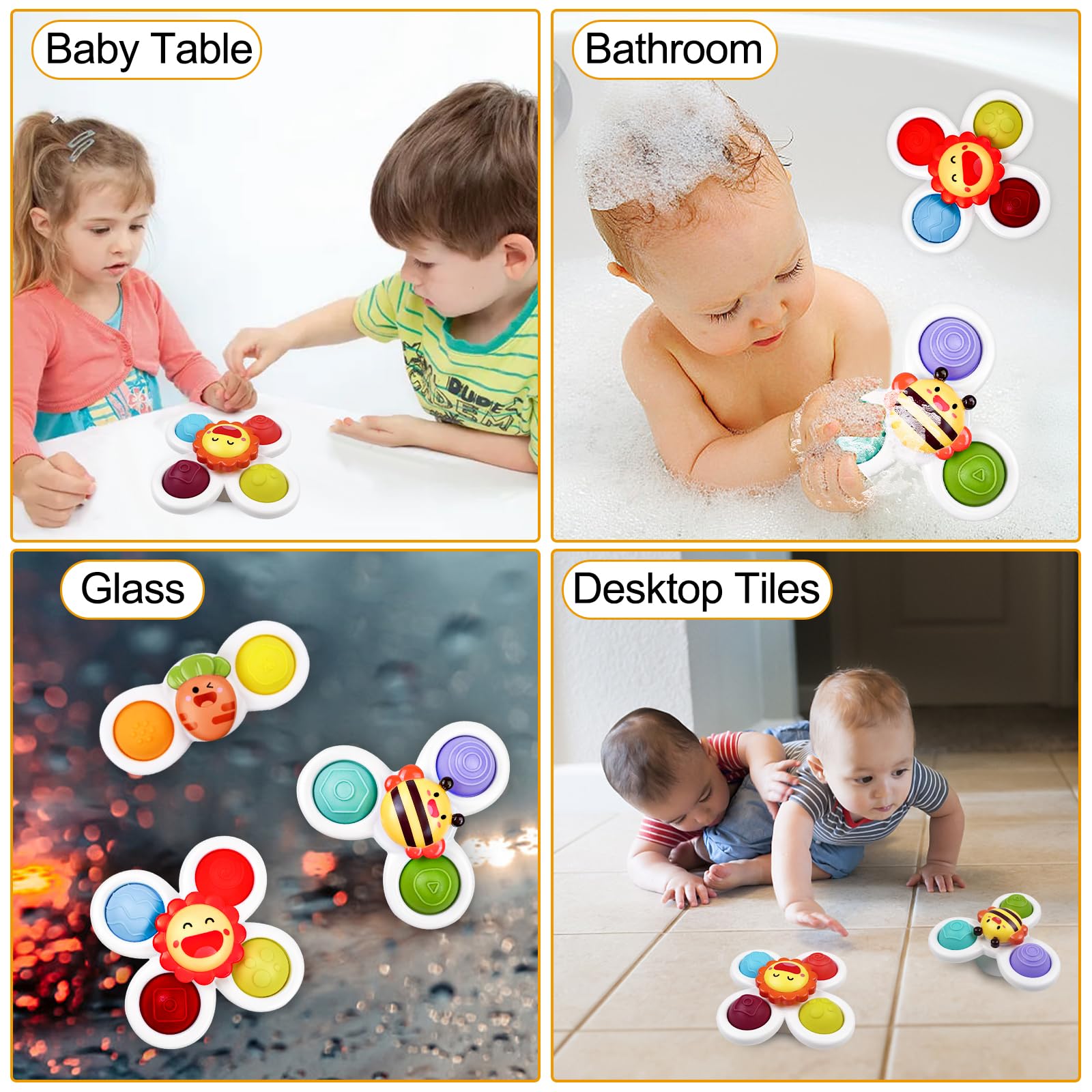 3 Pezzi Spinner per Bambini, Giocattolo con Ventosa Girevole, Gioco per Seggiolone, Giocattoli Sensoriali