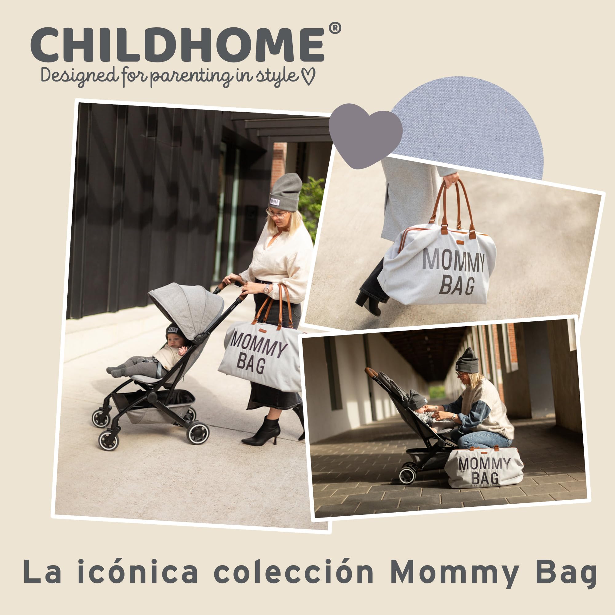 CHILDHOME Mommy Bag, bolso cambiador, maternidad, bolso de viaje, gran capacidad, cambiador, correa ajustable para el hombro, compartimentado, bolsillo termico, pasaje para la maleta