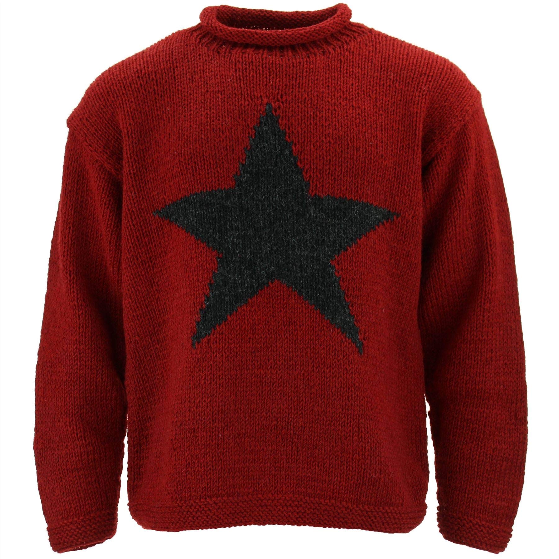 LOUDelephant Chunky Wool Knit Star Jumper - Red & Charcoal (Small)