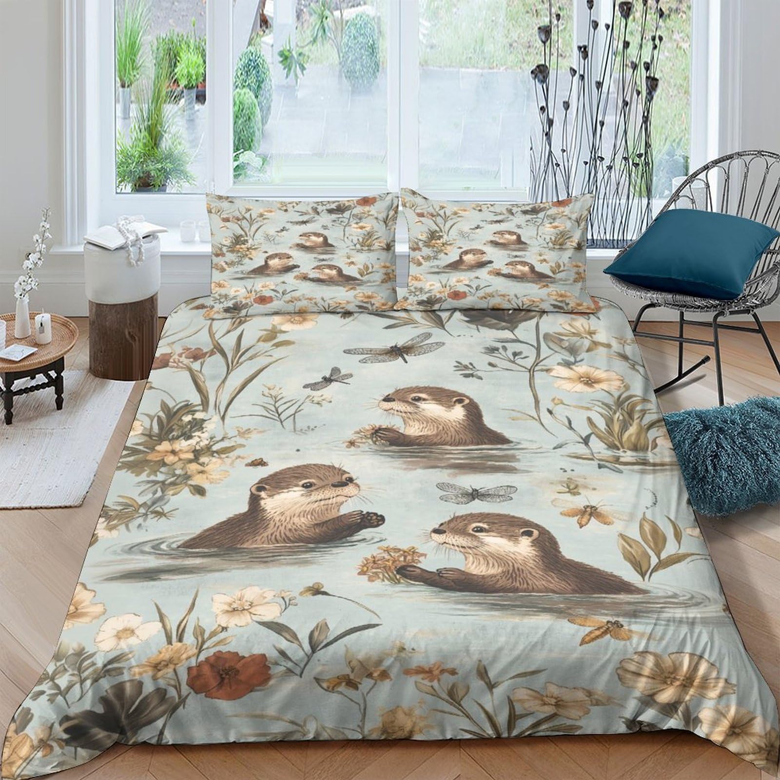 Ctjqhvkz Style-1 3D Printed Otter Water Meadow Fitted Sheet Microfiber Soft Mattress Cover For Bedroom Guest Room Decor Single（135X200cm）