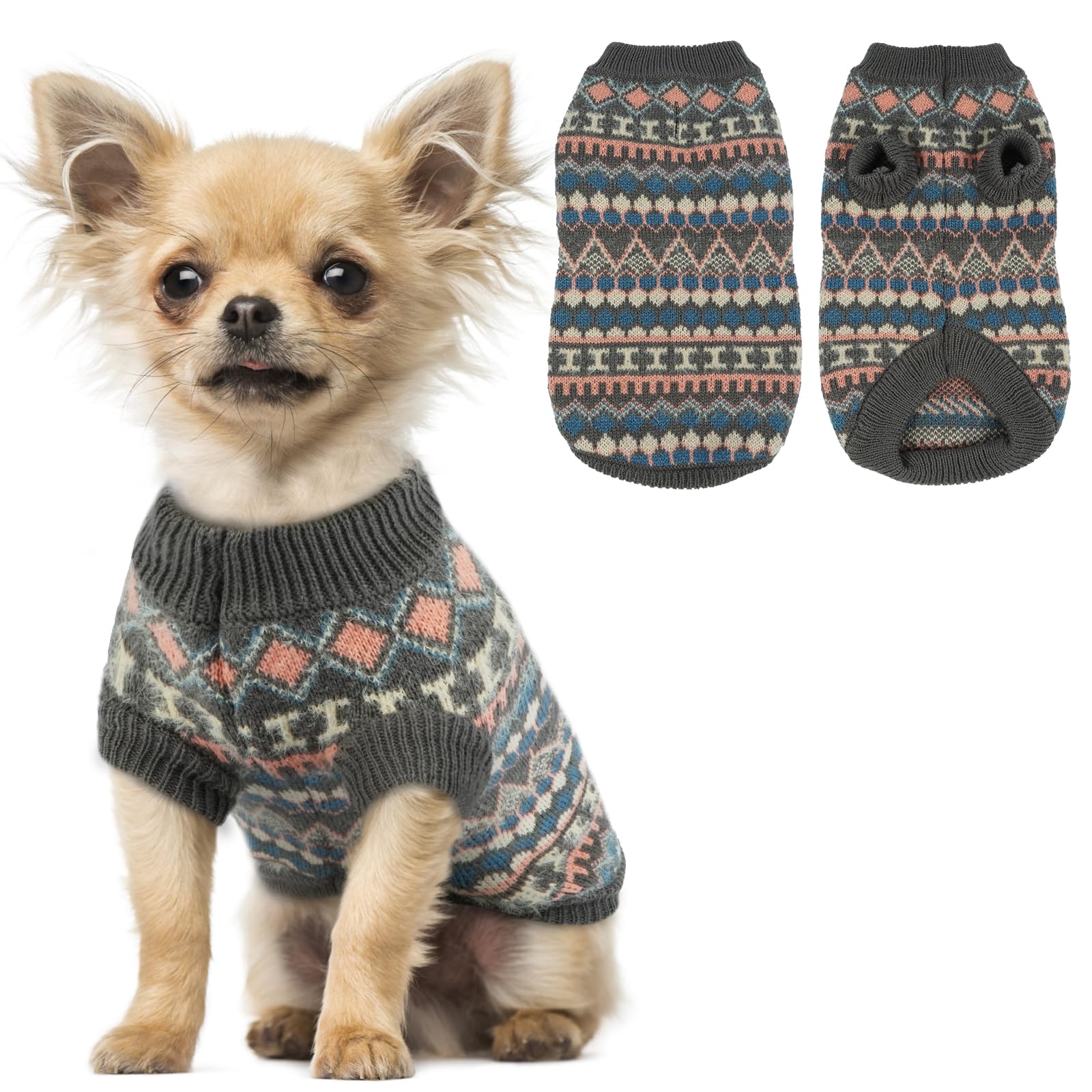 Hjumarayan Dog Jumper, Boho Dog Jumpers Small Medium Large, Knitted Christmas Sweater with Harness Hole