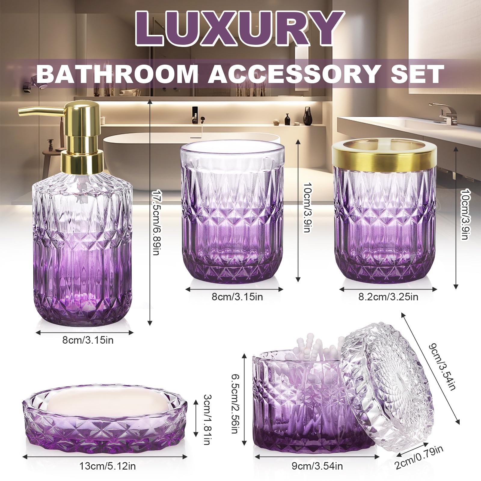 Ensemble d'accessoires de salle de bain 5 pièces violet dégradé