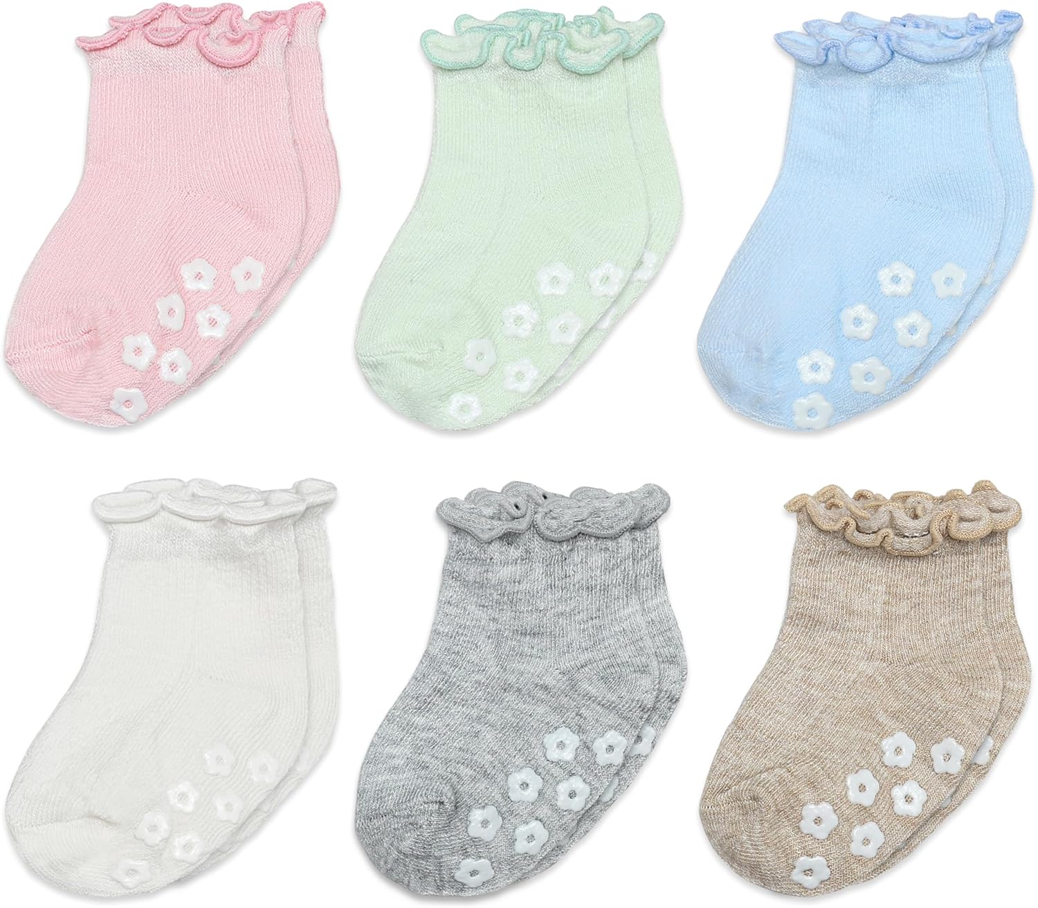Mom’s Alternative Natural Cotton Mix Child Socks 6 Pairs – Non-Slip Gri…