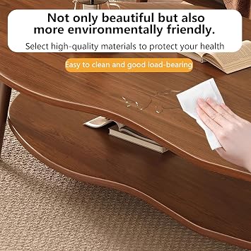 2-Tier Industrial Coffee Table with Storage Shelf,Mid Century Modern Center Table for Living Room,Wood Cloud Shaped Coffee Table for Living Room,Apartment,black walnut,A