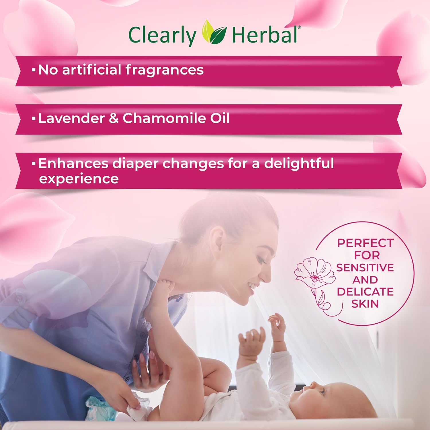 Baby Wipes, Rose Water Formula, made with Essential Oils and Natural Herbal Extracts, Parent's Choice, Case Pack 864 Plant Based Wipes (12 Packs x 72 Count)