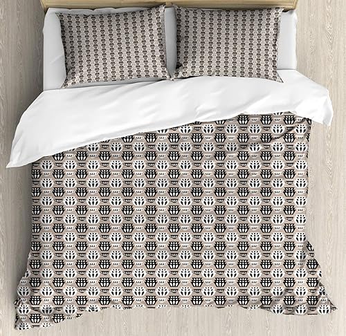 Miniatura 10 de Lunarable Mid Century Modern Duvet Cover Set, Continuous Pattern of Cups in Neutral Tones, Decorative 2 Piece Bedding Set with 1 Pillow Sham, Twin