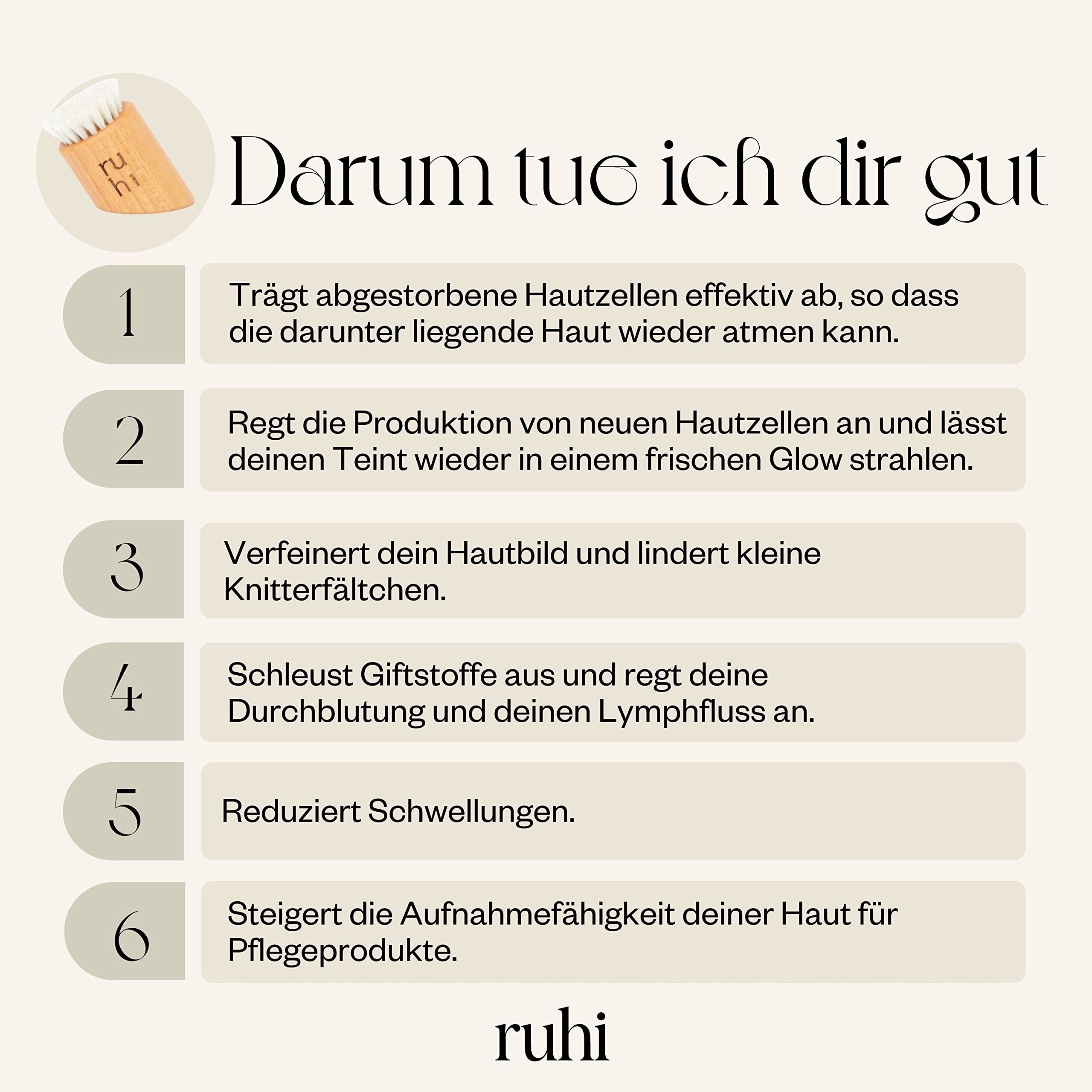 ruhi® Gesichtsbürste zur Trockenbürsten Massage/gefertigt in Deutschland/ 100% Naturborsten/regionales Buchenholz/dry brush face/Trockenbürste, Peelingbürste Gesicht