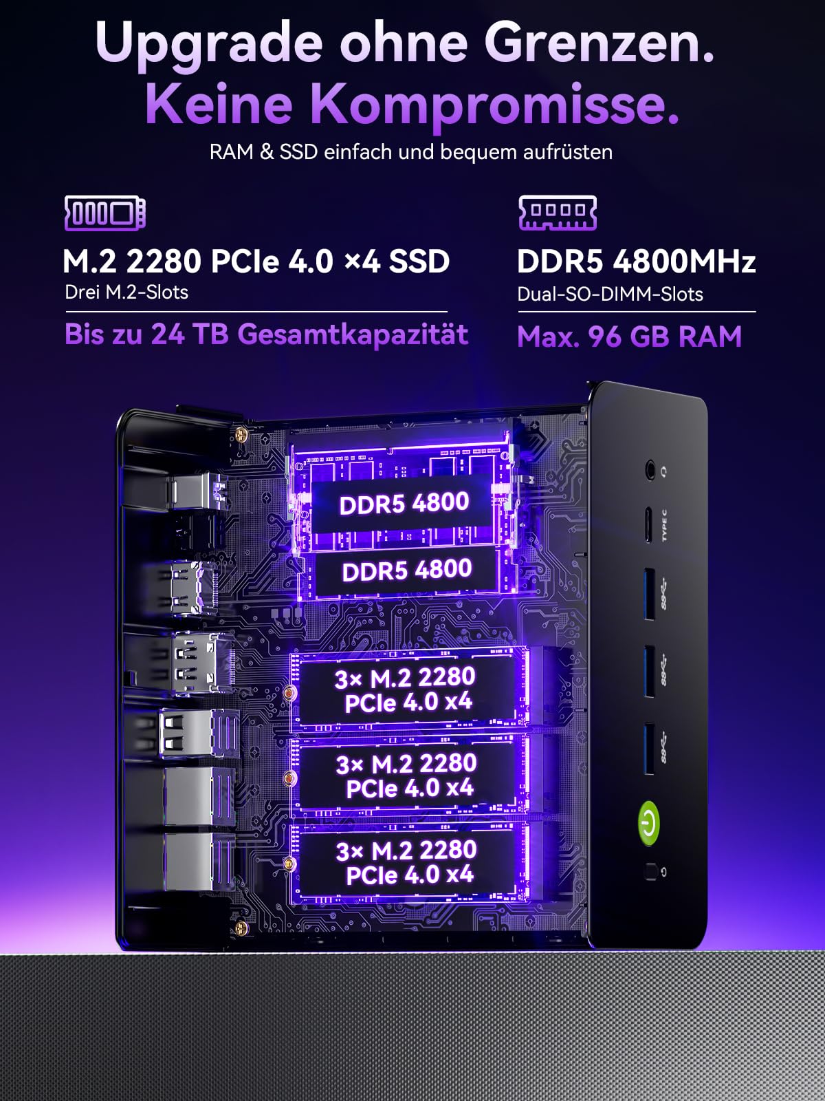 GMKtec K15 AI Oculink Mini PC mit Intel Core Ultra 5 125U Prozessor, Barebones ohne RAM/SSD/OS, Desktop-PC AI Boost, 3X M.2 2280 Speichererweiterung, Dual NIC 2.5GbE, HDMI 2.1, USB4