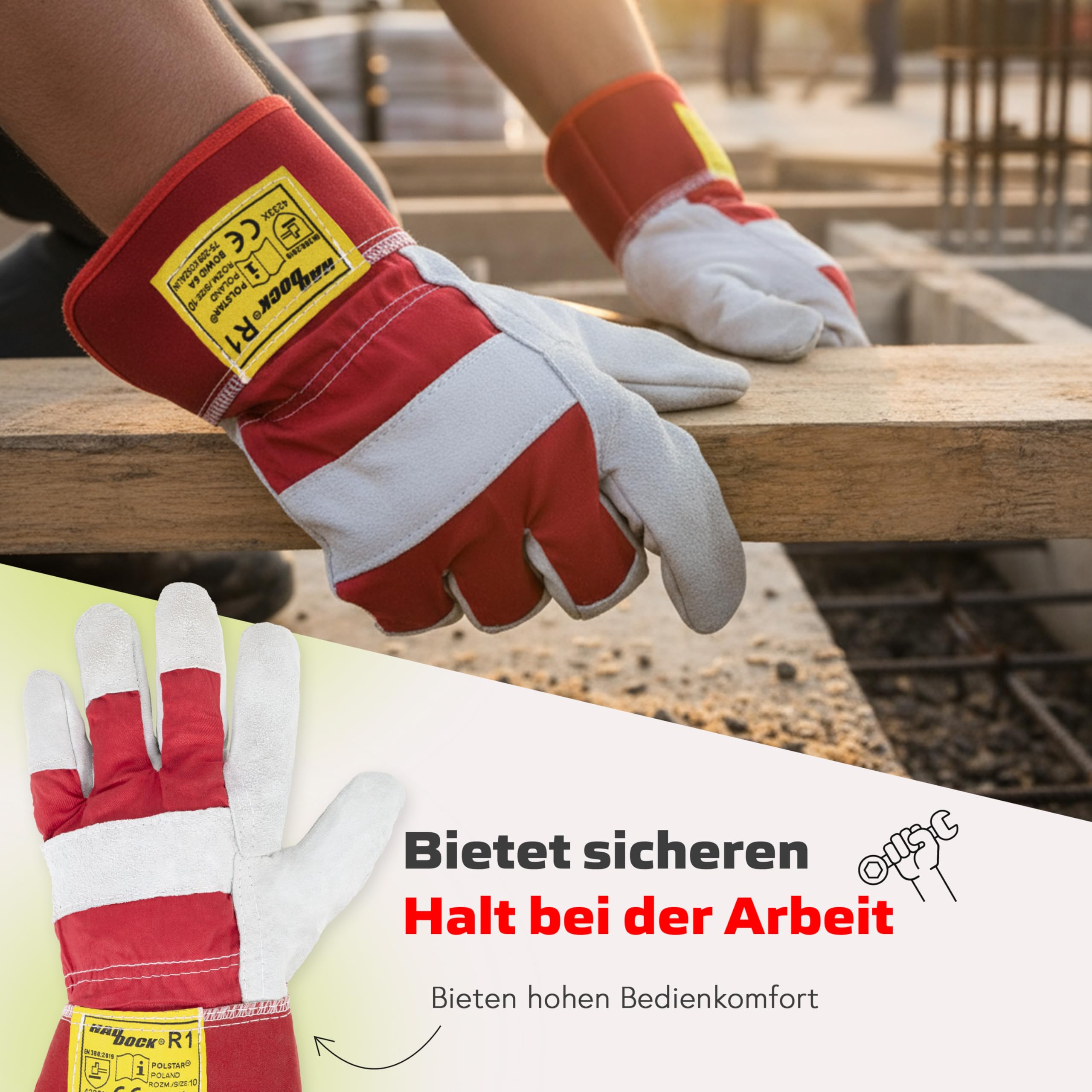Covent Arbeitshandschuhe Herren Leder Gr 10 - Gartenhandschuhe dornenfest EN388 4233X – Schutzhandschuhe mit einer starren Manschette - mit Leder verstärkt
