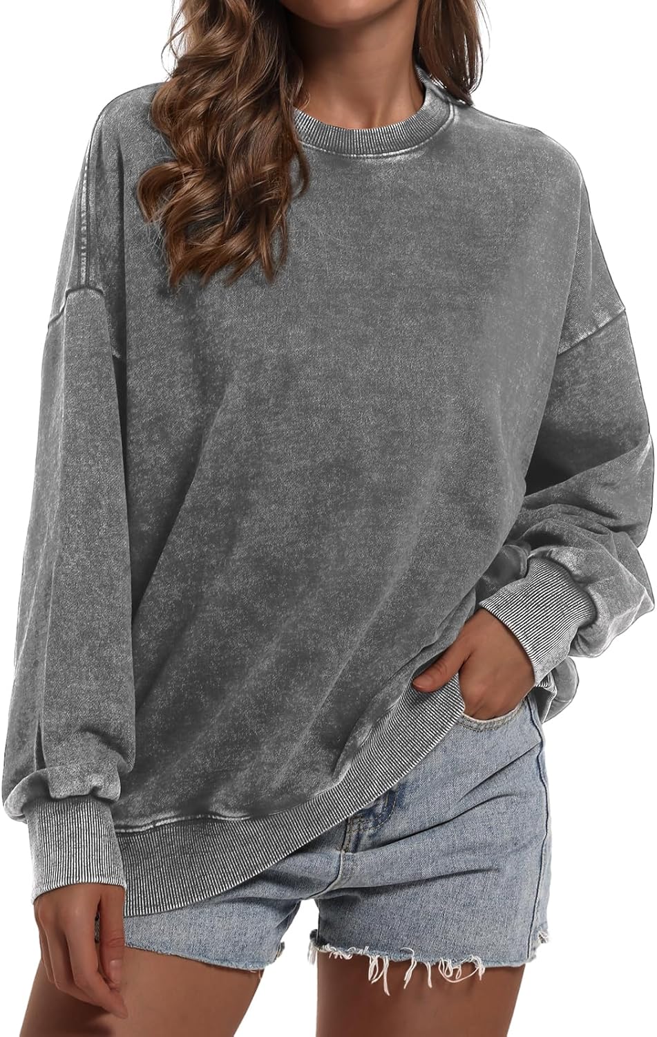 BINTEHGS Oversized Sweatshirt for Women Loose Fit Cotton Pullover Vintage Crew Neck Sweatshirts with Pocket Long Sleeve Shirt - Image 2