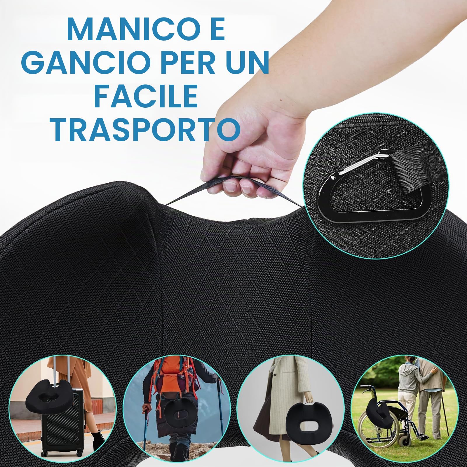 ZHOOGE Cuscino a ciambella per sedia, cuscino a ciambella in schiuma di memoria per sedia, sedia da ufficio, sedia da gioco e cuscino per auto - Nero 15.5 * 17.5 * 5.5 in