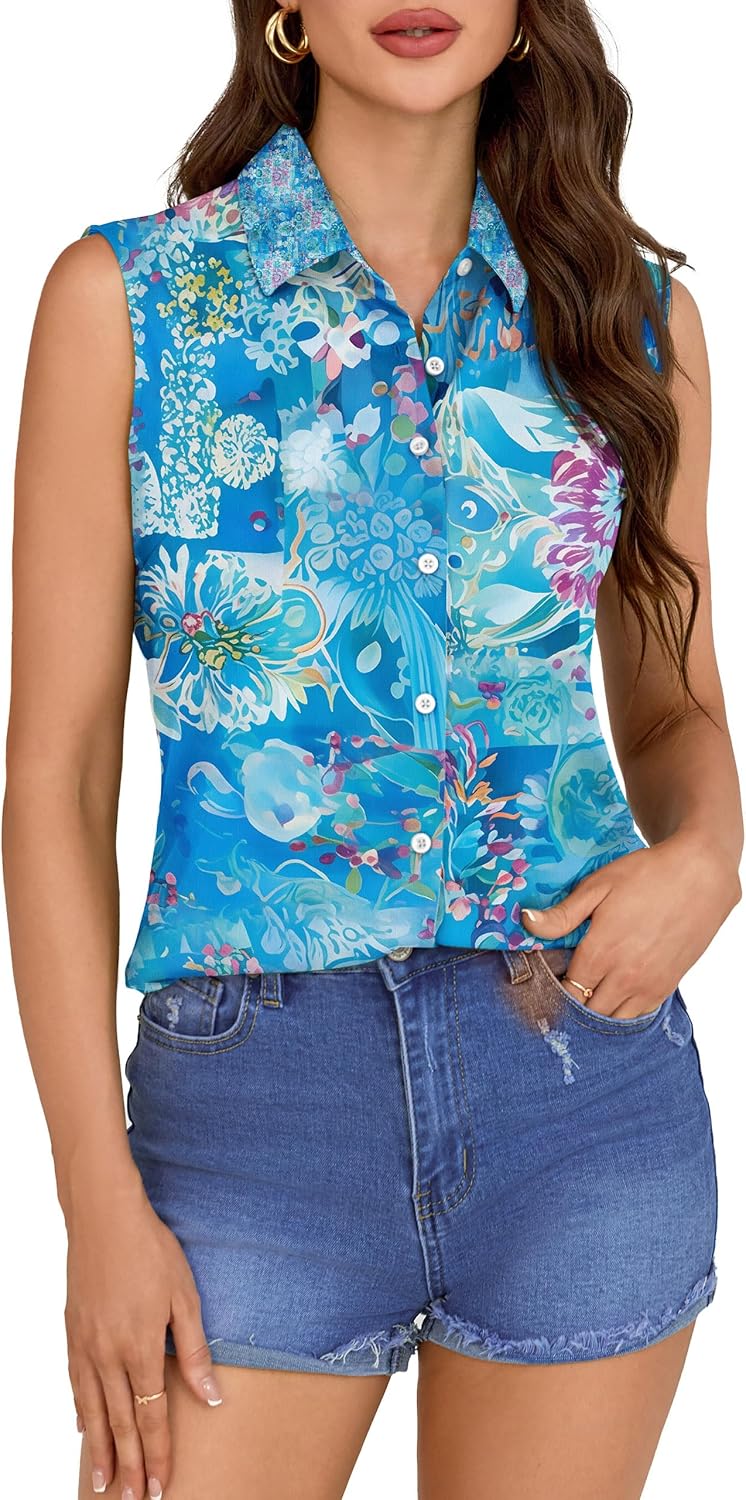 COUXILY Wrinkle-Free & Non-Iron Women's Sleeveless Button Down Shirts Blouses with Mulberry Silk Tank Casual Work Tops - Image 2