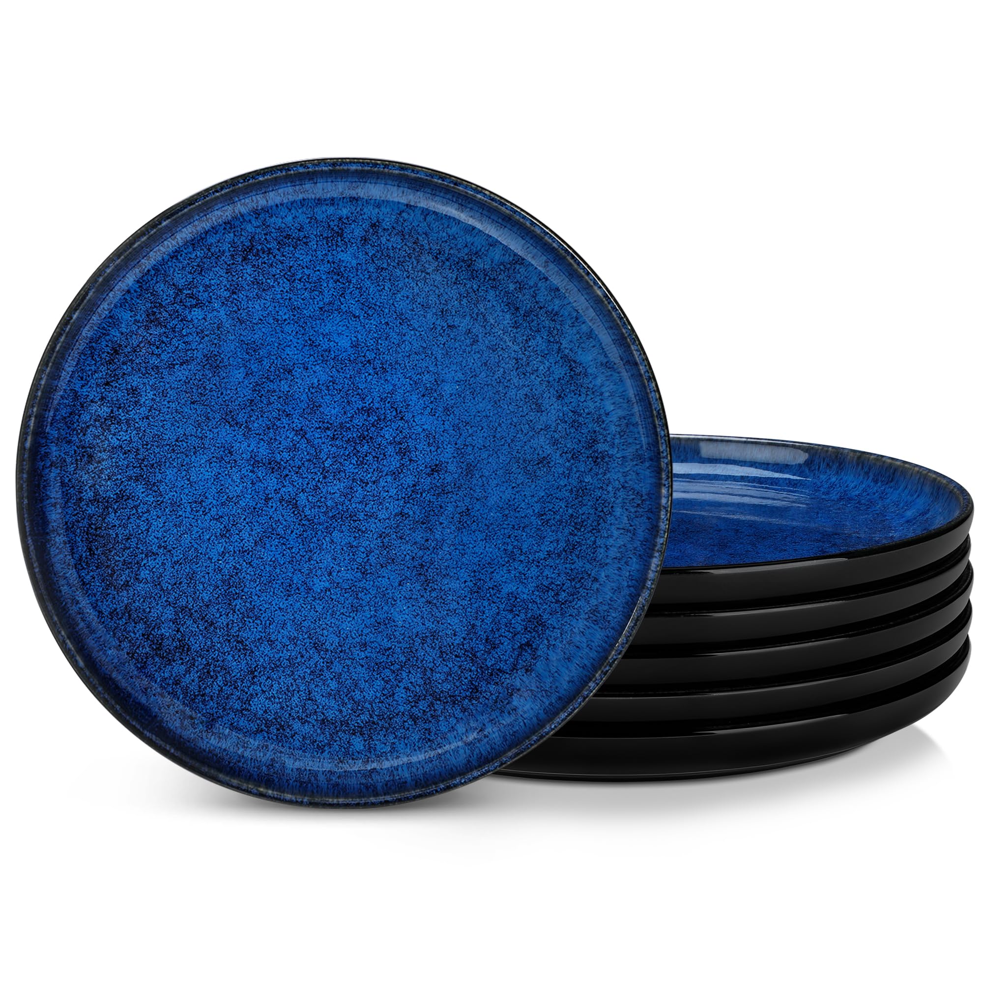 vancasso STARRY Set de 6 Platos Llanos, Platos de Ensalada de 26 cm, Platos de Desayuno de Gres, Juego de Platos de Cena para Cocina, Apto para Lavavajillas y Microondas, Esmalte Reactivo Azul