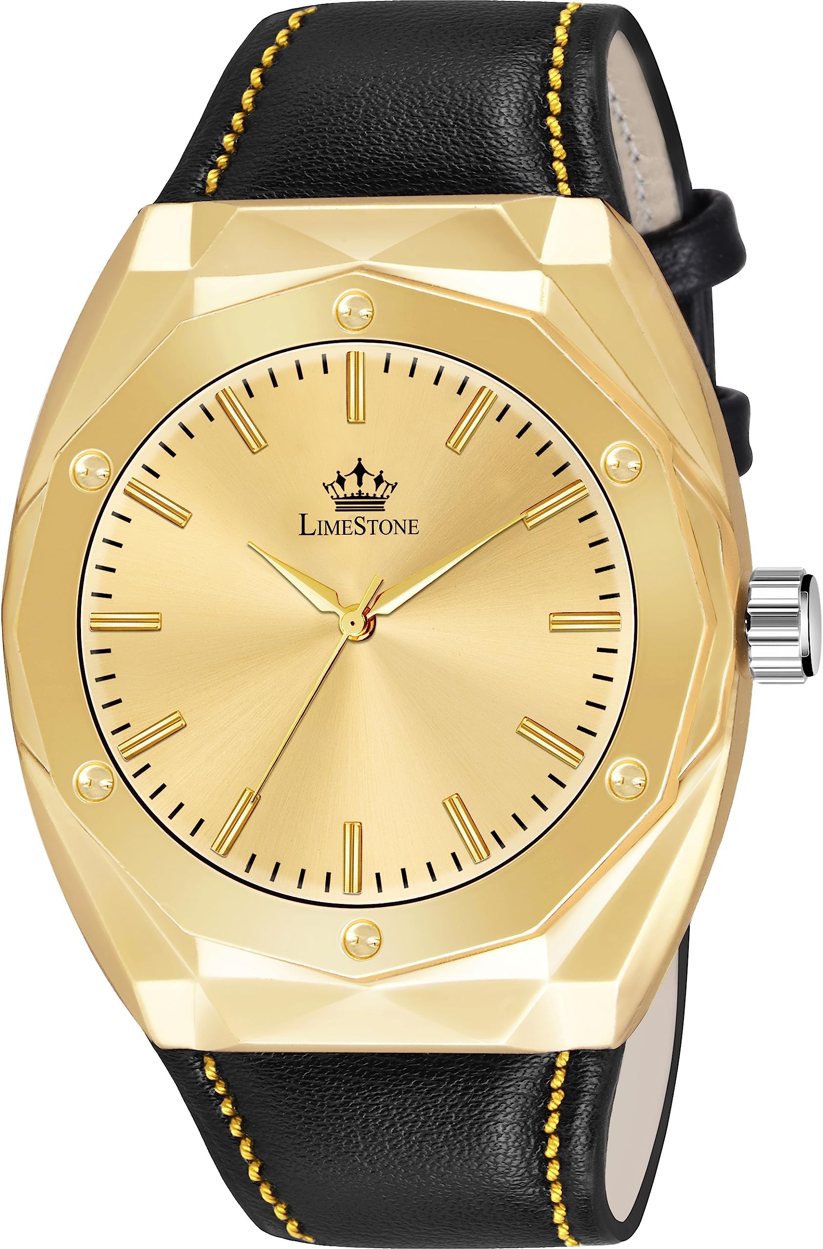 LIMESTONE Luxe Luxe Series of Luxury Style 3D Cut Dial Leather Strap Quartz Analog Watch - for Men (B0CCHYLTS5) Amazon Price History, Amazon Price Tracker
