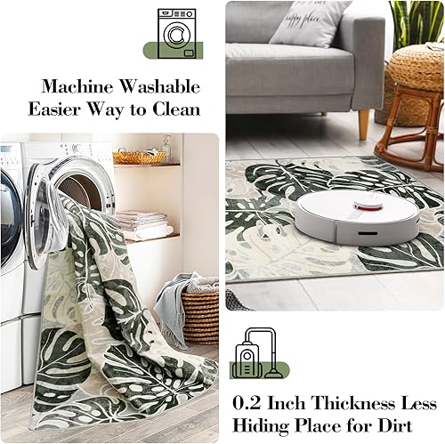 Miniatura 4 de Wonnitar Alfombras de pasillo para pasillo de 2 x 6, alfombra de baño lavable, antideslizante, alfombra tropical suave, alfombra de pelo bajo,