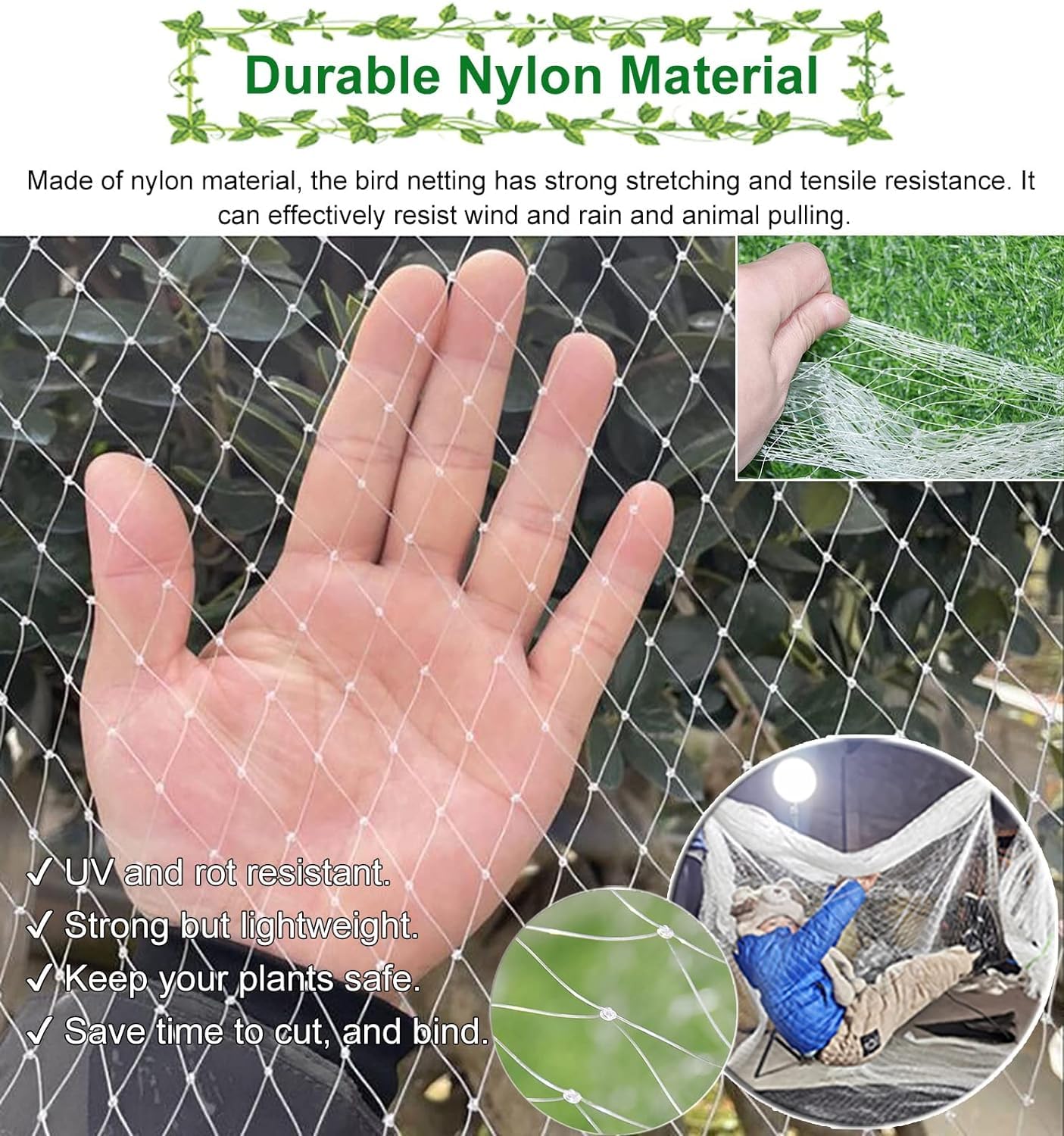 Genérico Malla De Nailon para Pájaros, Recortable Y Resistente A Los Desgarros, con Una Malla De 2 Cm, Adecuada para Proteger árboles Frutales Y Hortalizas (White 15x10 m / 49x33 ft)