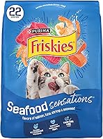 Purina Friskies Seafood Sensations Dry Cat Food, Salmon Tuna Shrimp Flavors, 22 lb Bag - Complete Nutrition All Life Stages