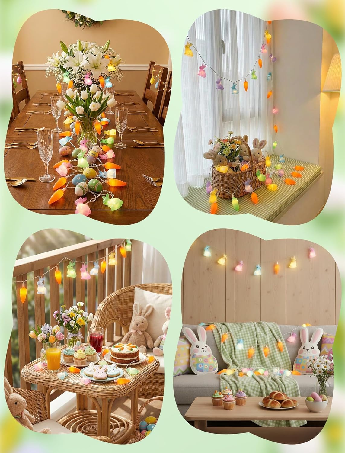 Easter Multicolor Rabbit and Carrot String Lights, 8.5Ft Plug in Spring Decorations String Lights with 10 LED Bunny and Corrt Lights for Easter Party Spring Home Garden Patio Indoor Outdoor Decor