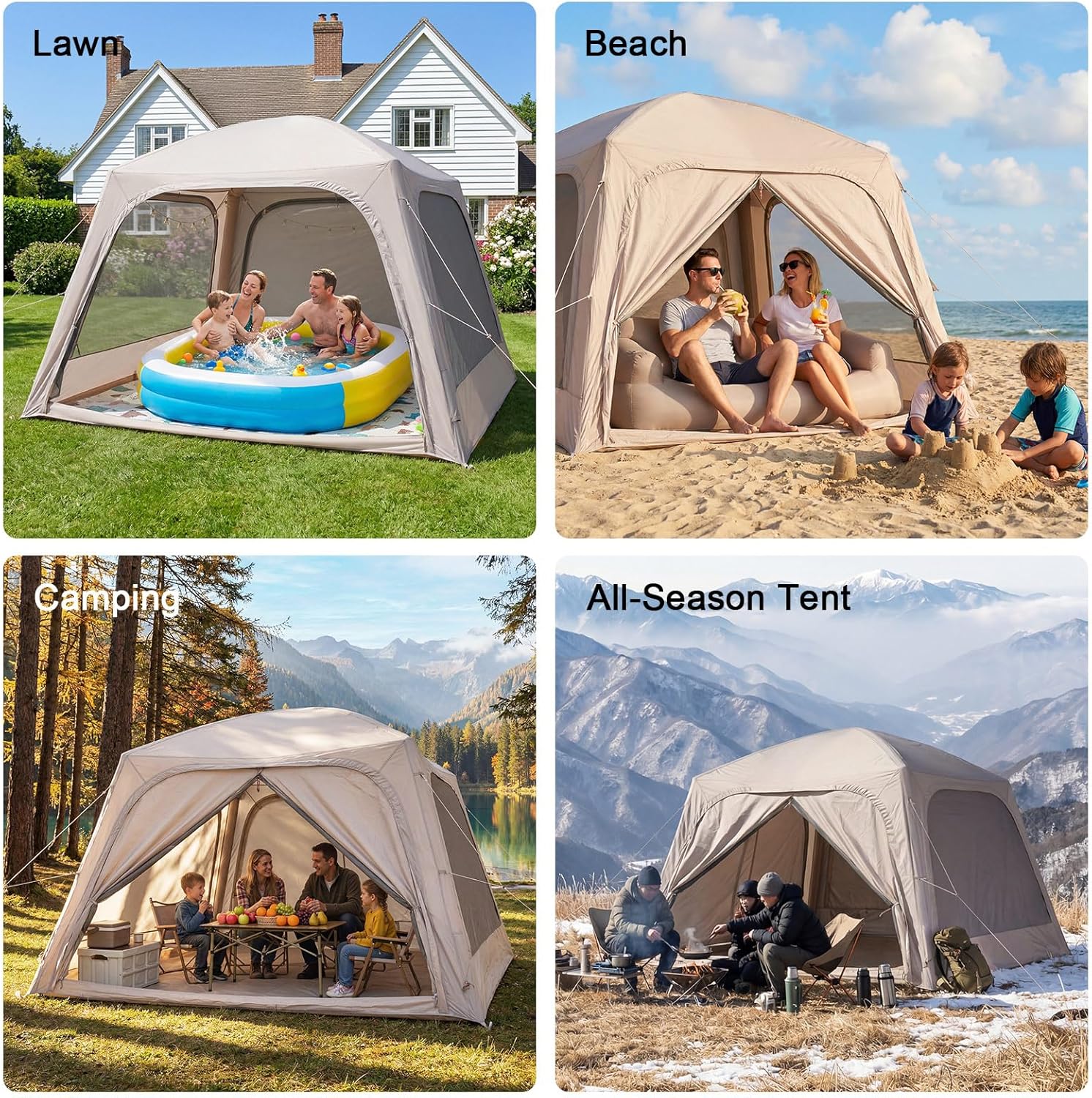 Inflatable Tent for Camping, Instant Setup Blow Up Tents with Hand Pump, Waterproof Hot Tent with Stove Jack, Lightweight Portable Inflatable Camping Tent for 4-6 Person