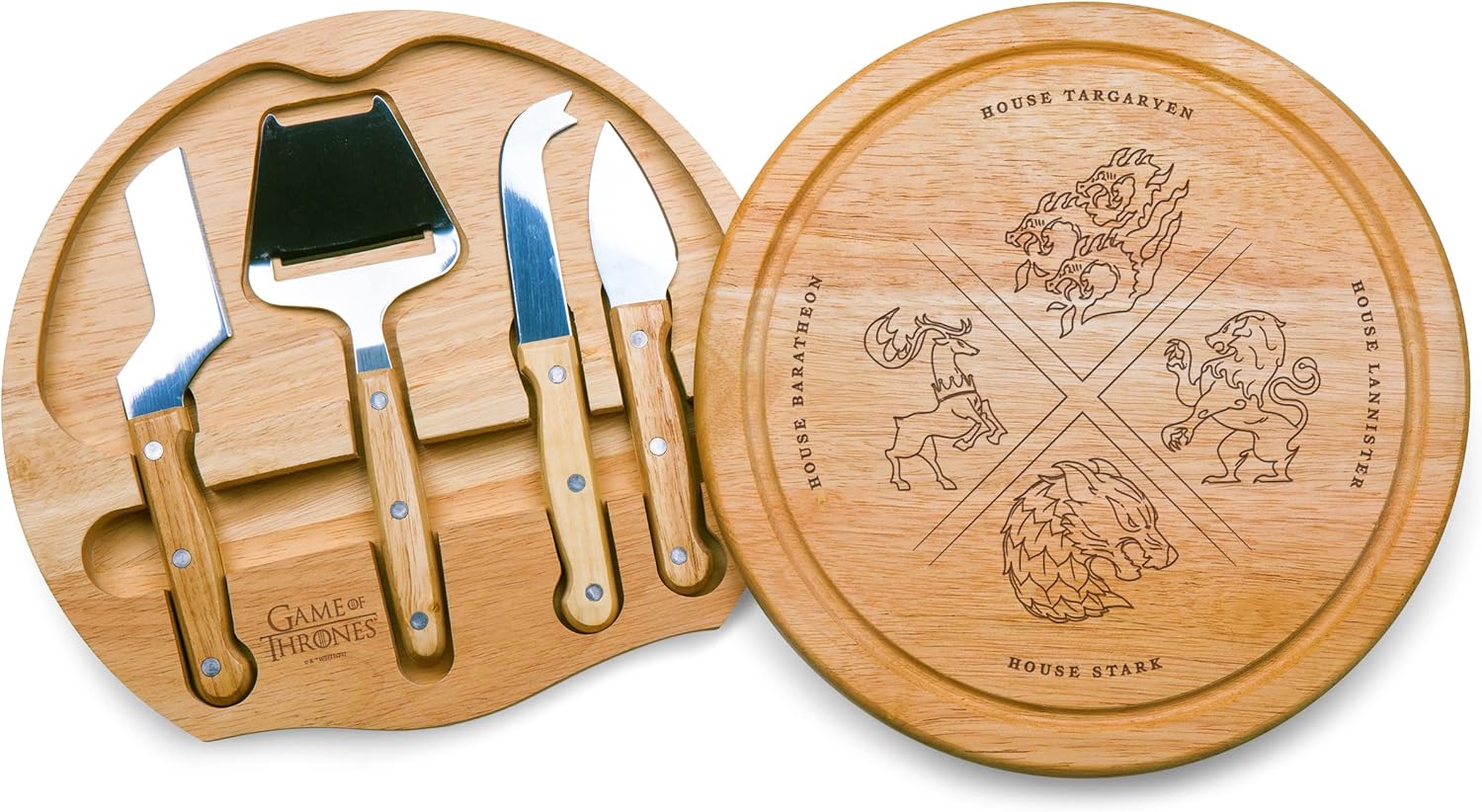 PICNIC TIME Game of Thrones 4 Houses Circo Cheese Board and Knife Set, Charcuterie Board Set, Wood Cutting Board, (Parawood)