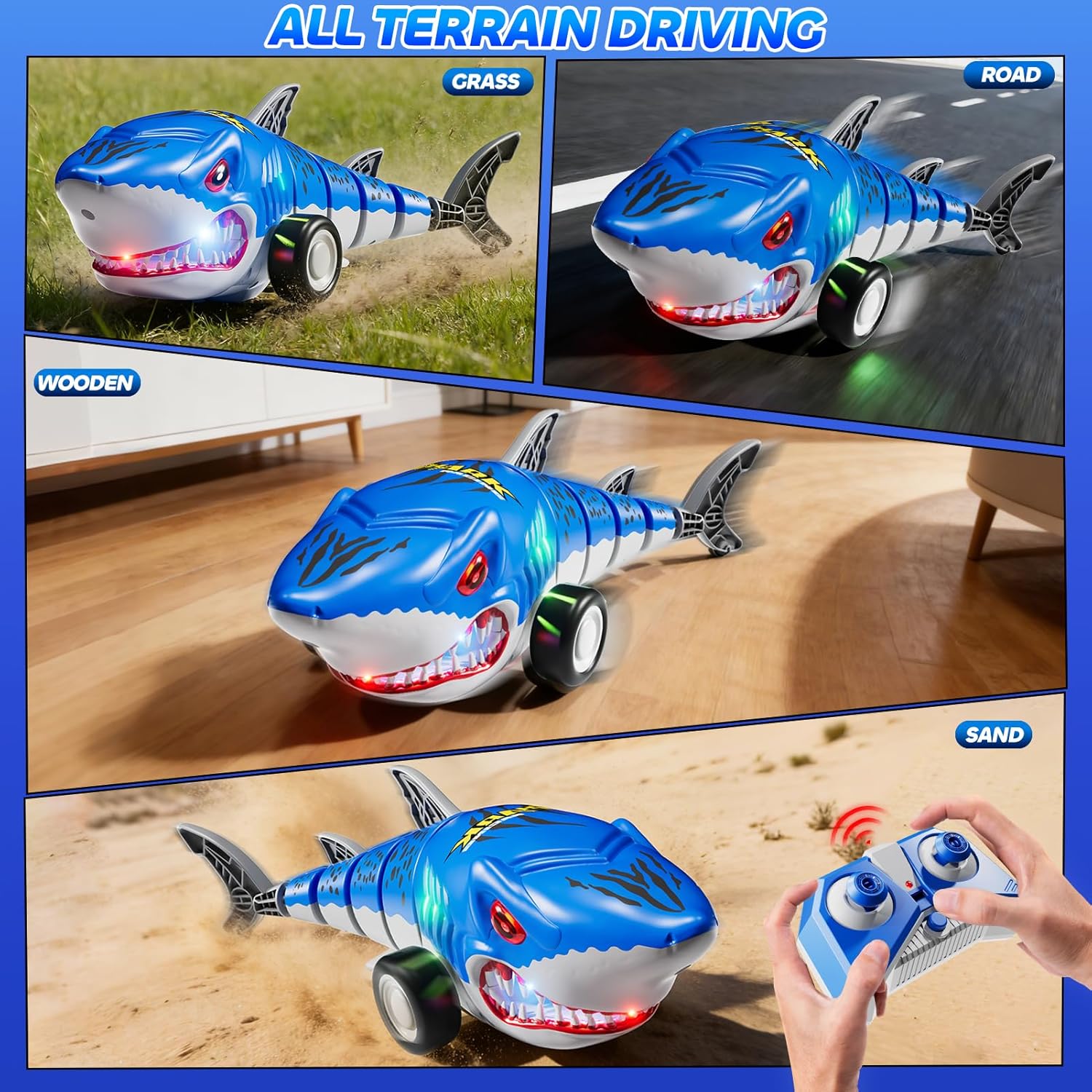Remote Control Shark Car Toys, RC Shark Truck Car Toys with LED Lights, Remote Control Shark Truck All Terrain RC Car for Indoor Outdoor, Perfect Shark Toys Gifts For Kids Boys Girls Ages 3 4 5 6 7 8