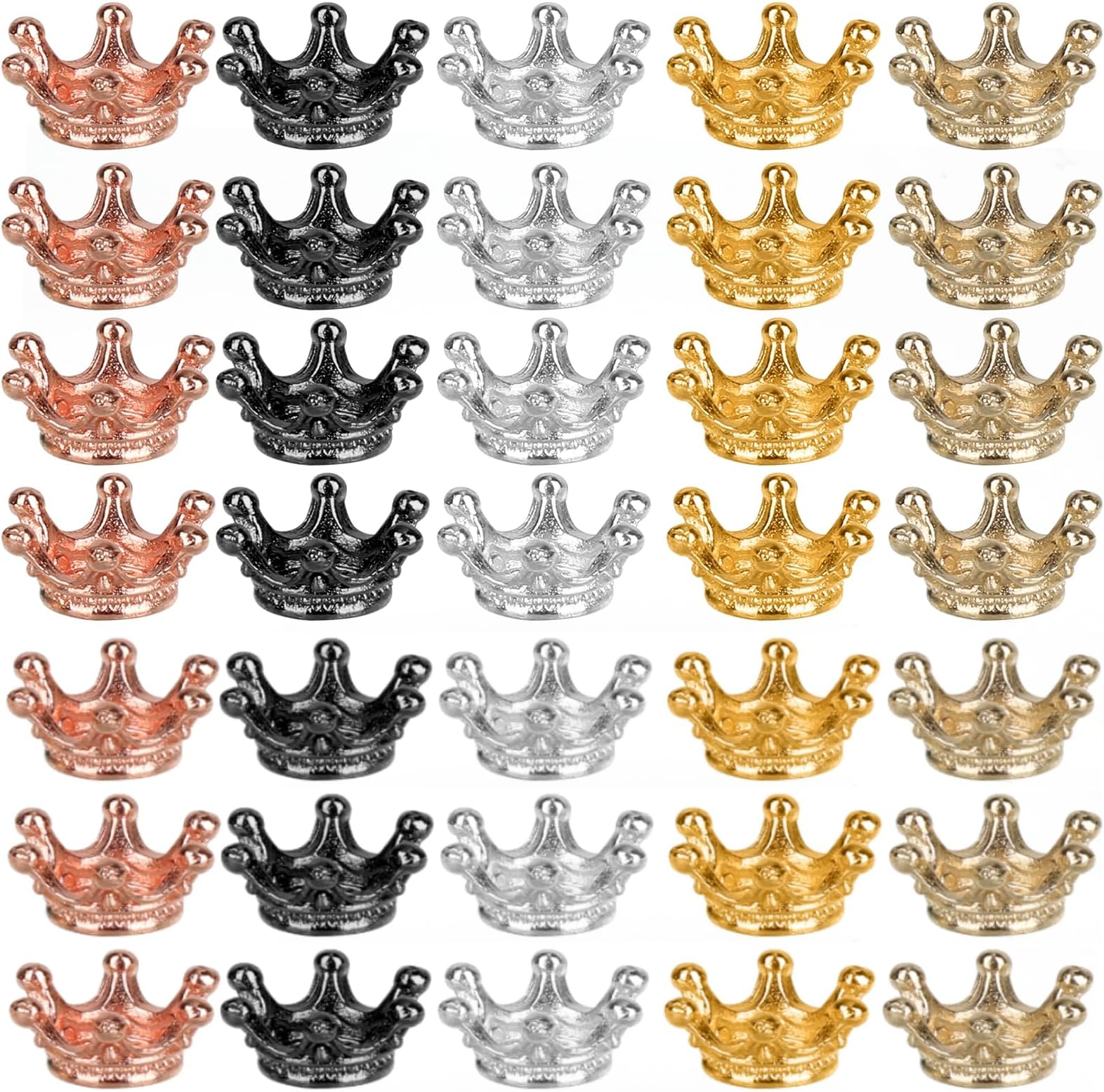 FINEASY 150 Pieces Vintage Crown Charm, 5 Colours Mini Tiny Crowns for Jewelry Pendants and Necklaces Making, Small Charms for Bracelets Craft, Alloy Small Crown Bead Cap DIY Accessory