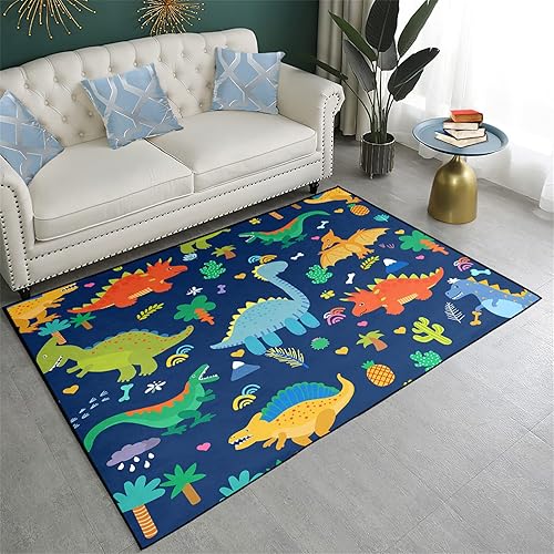 Miniatura 9 de Preciosas alfombras de área de dinosaurios azul marino encantadoras alfombras de dinosaurio para niños azul marino lindos patrones de animales
