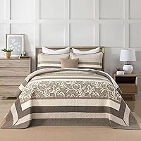 Vista 2 de Colchas ligeras tamaño King de 120x120, colcha de microfibra extra grande 100% algodón, colcha reversible con patrón botánico a rayas, juego de ropa