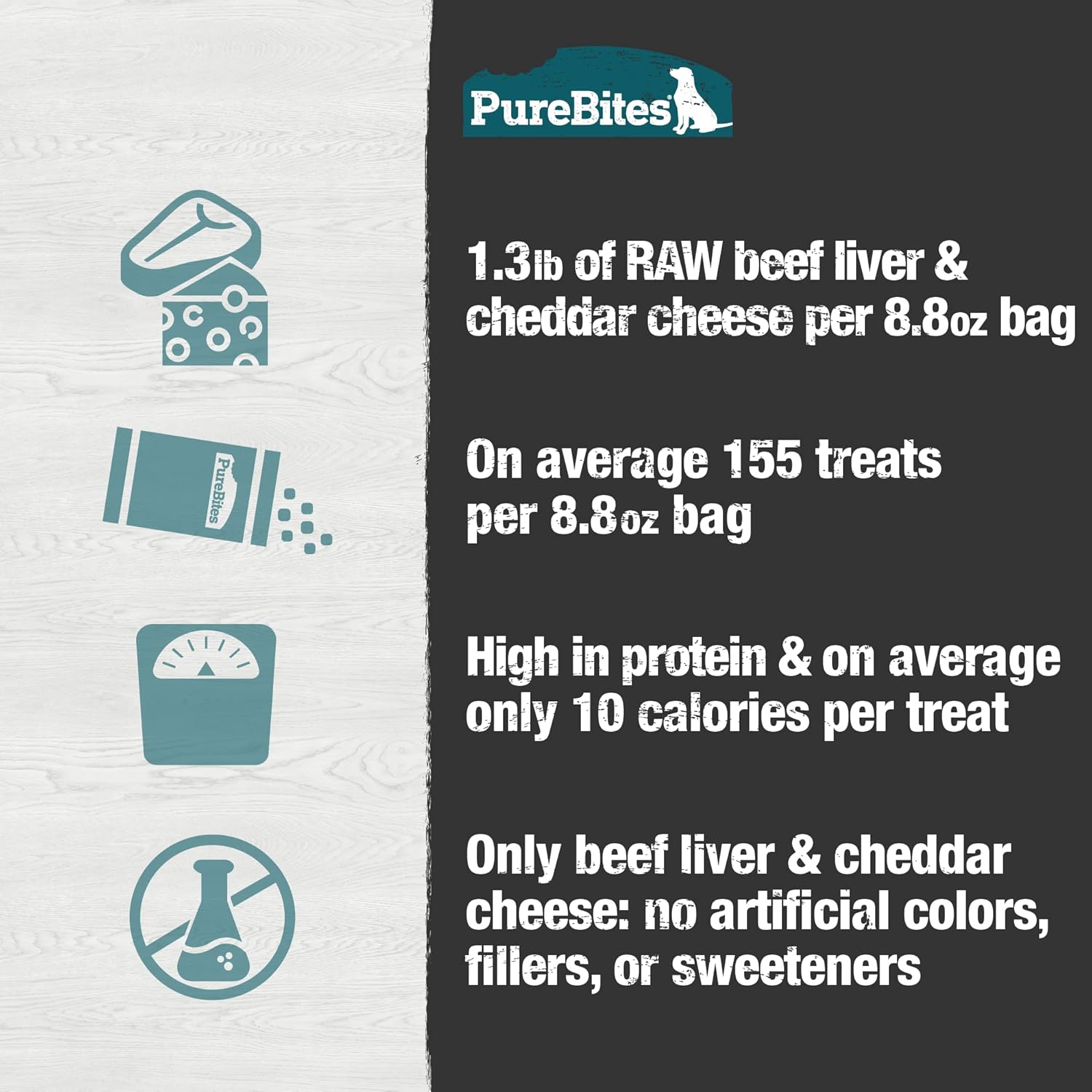 PureBites Beef Liver & Cheddar Cheese Freeze Dried Dog Treats, 2 Ingredients, Made in USA, 8.8oz