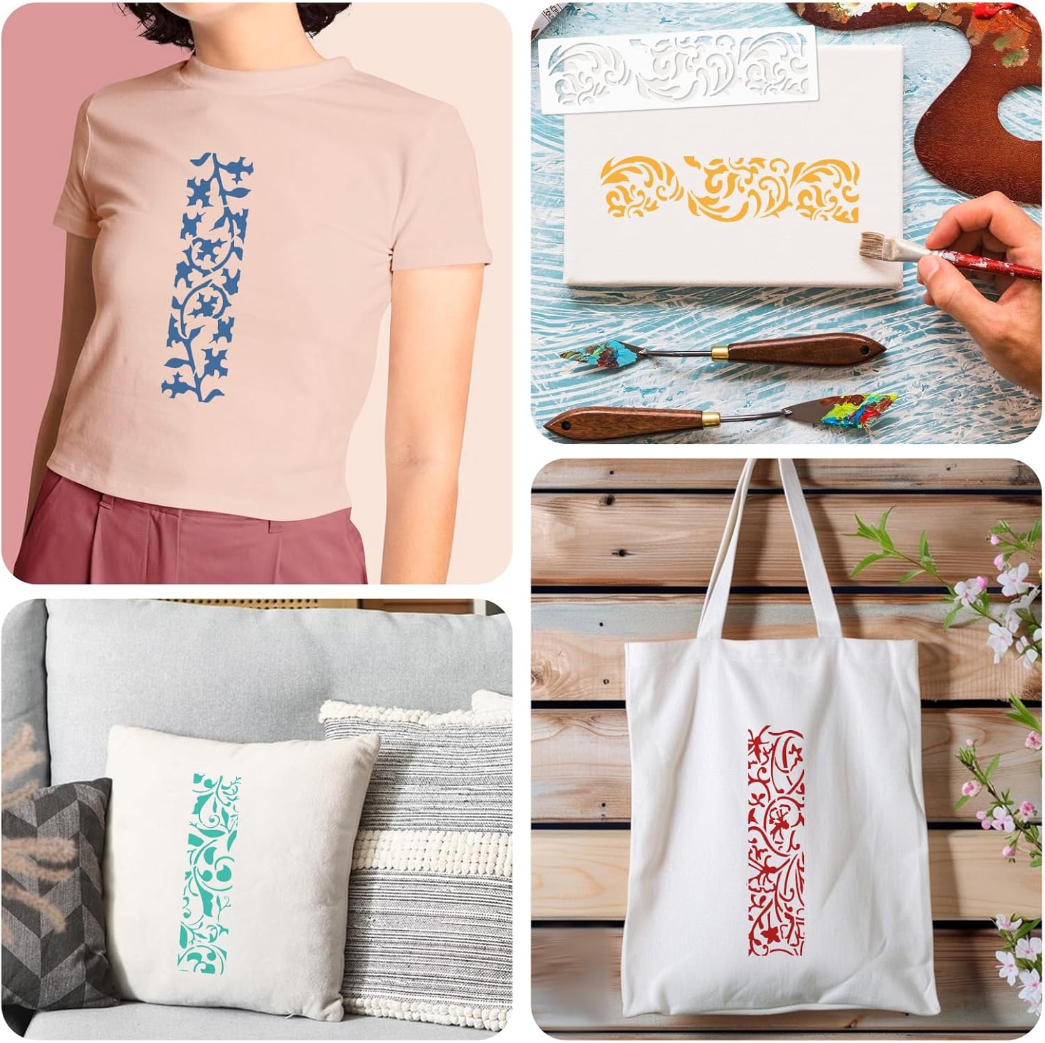 12 Pieces Border Leaf Stencil, Reusable Stencils for Furniture Painting, Cake Decorative Stencils for Wood Wall DIY Art Craft Canvas Fabric Home Decor - Image 5