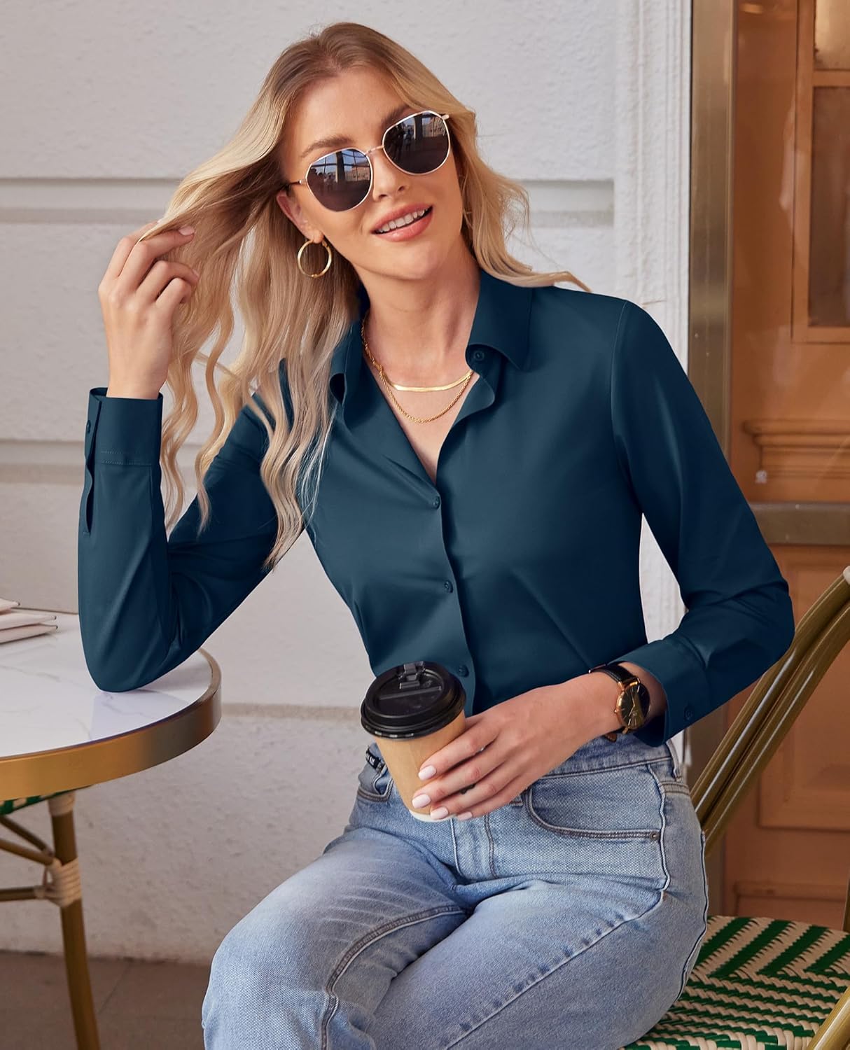 siliteelon Button Down Shirts for Women Slim fit Long Sleeve Stretch Dress Shirts Work Shirt Wrinkle Free Office Blouses - Image 5