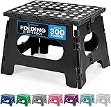 Handy Laundry Folding Step Stool - Sturdy Enough Collapsible Stool to Support Adults and Safe Enough for Kids - Opens Easy with One Flip - Great for Kitchen, Bathroom or Bedroom (Black - 9 Inch)