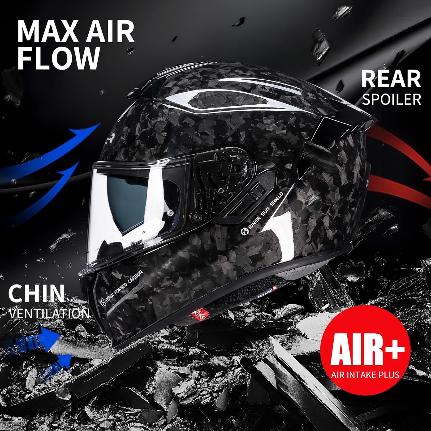 S-GT Carbon Fiber Motorcycle Helmet Full Face Racing Helmet for Adult Speaker Pockets DOT Approved