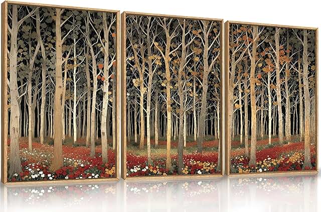Large Modern Autumn Birch Trees Framed Canvas Wall Art,Boho Aspen Trees ...