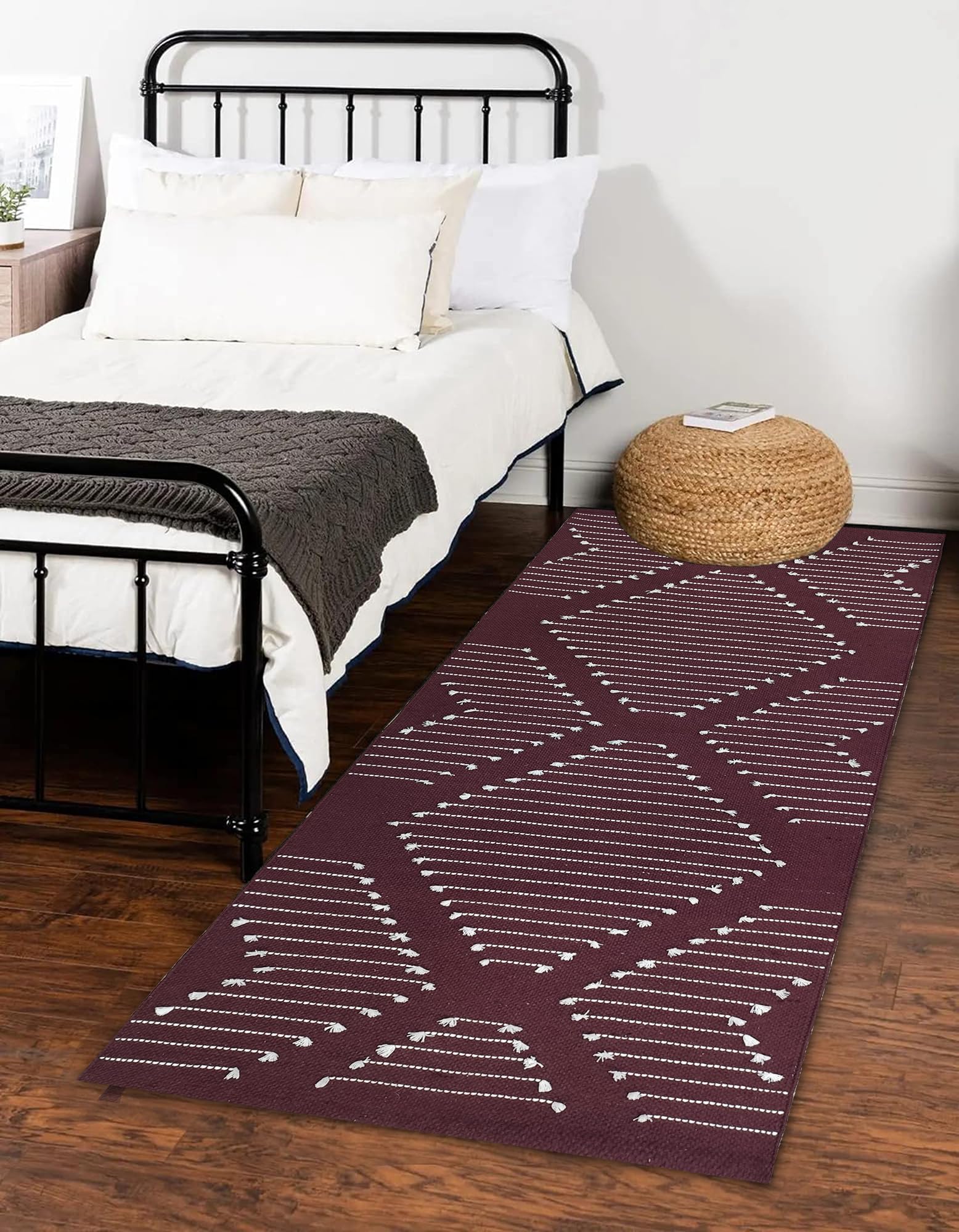 Handmade Runners for Dining Table|Beside Runner| Beside Runner for Kids Room |Carpet Runner Rug for Living Room & Home Décor Washable (2x5 ft)-(Purple-Diamond)