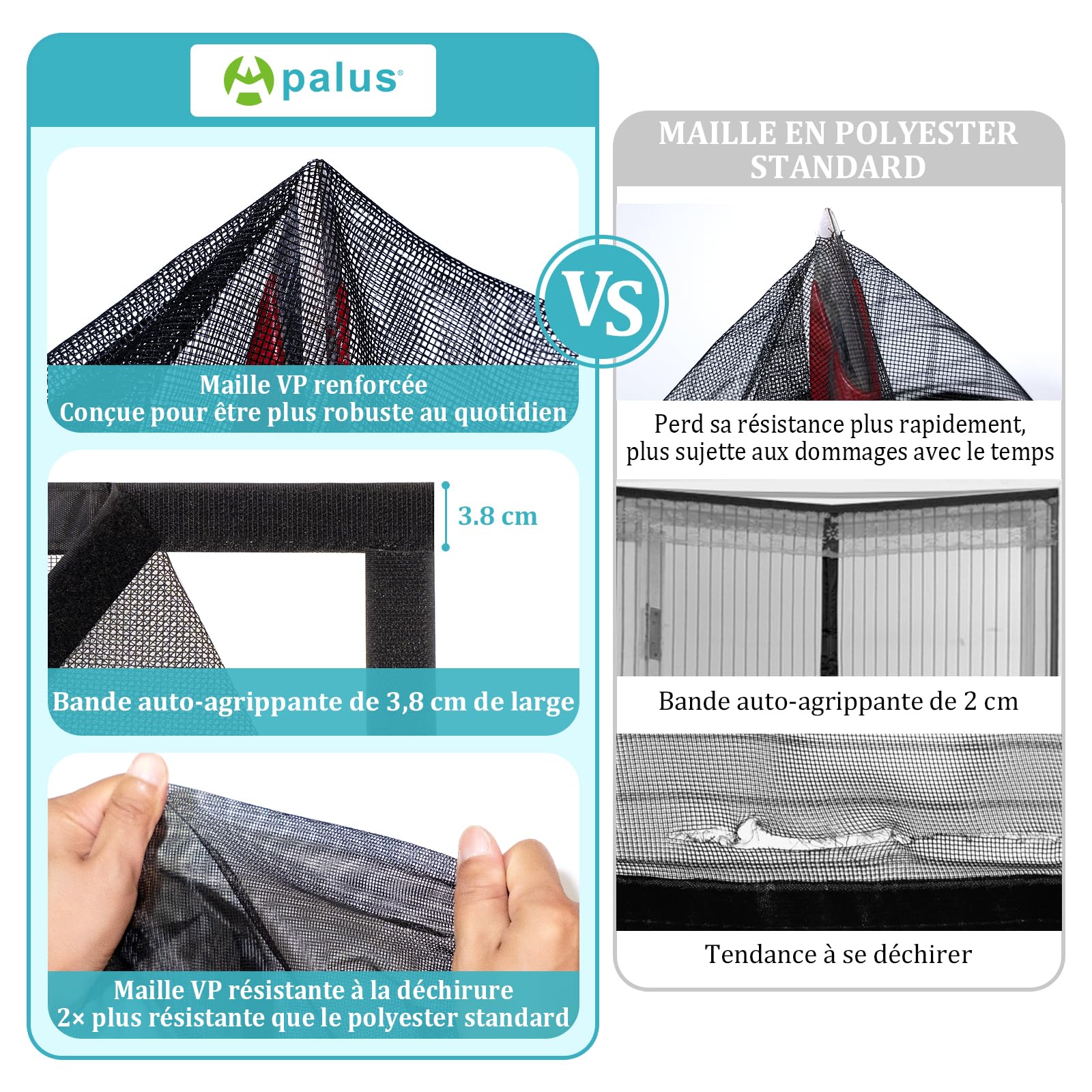 Apalus VP Moustiquaire Magnétique Pour Porte – Maille Ultrarésistante, Joint Magnétique de Haut en Bas, Fermeture Automatique, Garde l'Air Frais à l'Intérieur (90x210,Noir)