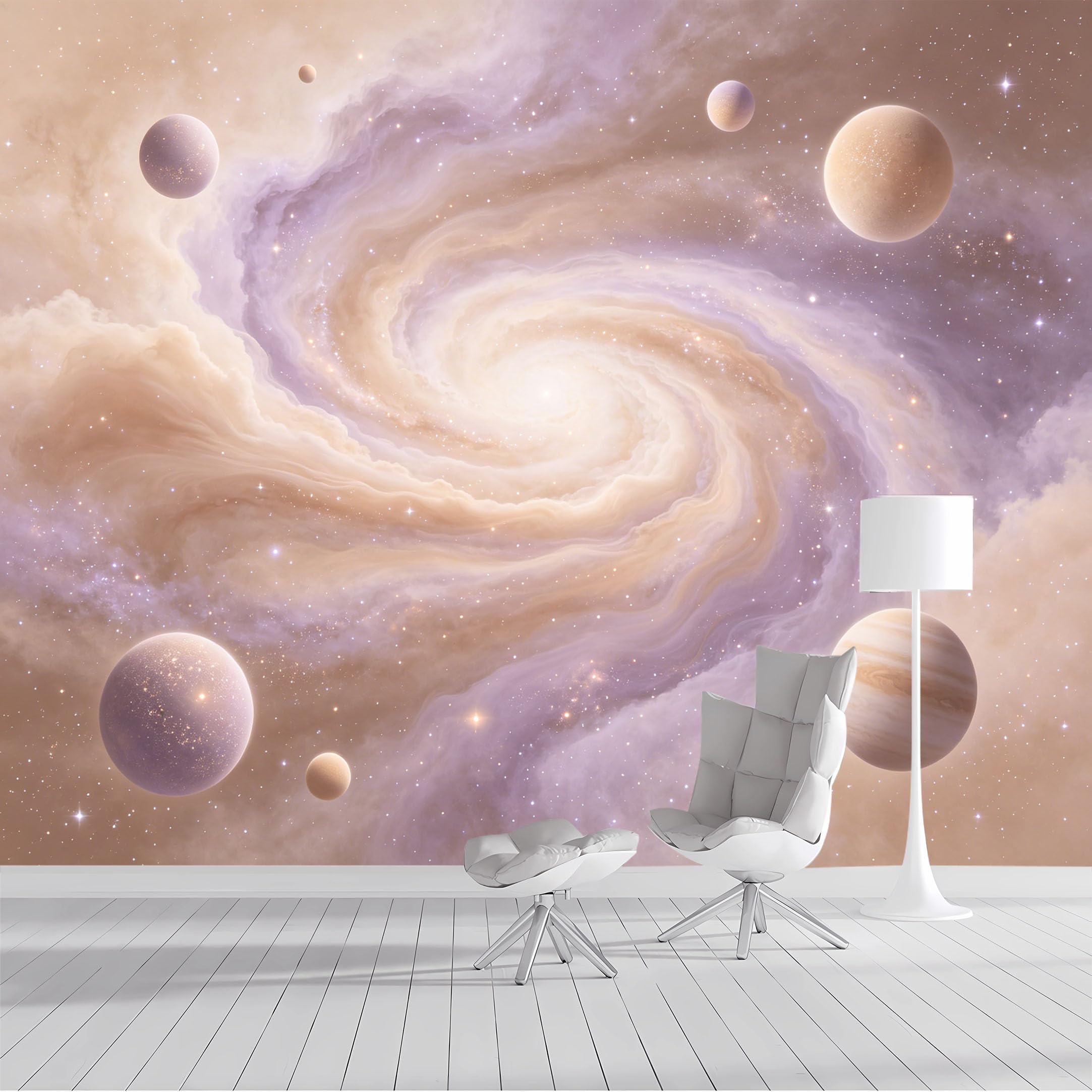 Custom Size Wall Mural Nebula Planets Celestial Space Cosmic Swirl Watercolor SelfAdhesive Wall Fabric Removable Peel and Stick Wallpaper Wall Decor for Living Room Bedroom Bathroom