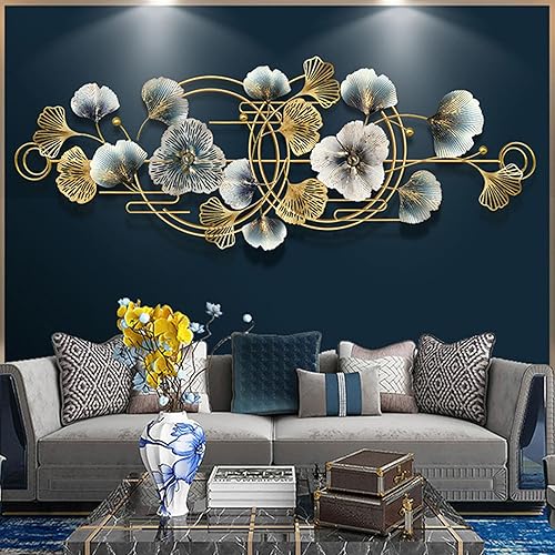 Decoración de pared de arte de metal, hoja de ginkgo 3D, decoración artística de pared de 64.6 x 26.4 pulgadas, decoración de pared de metal grande