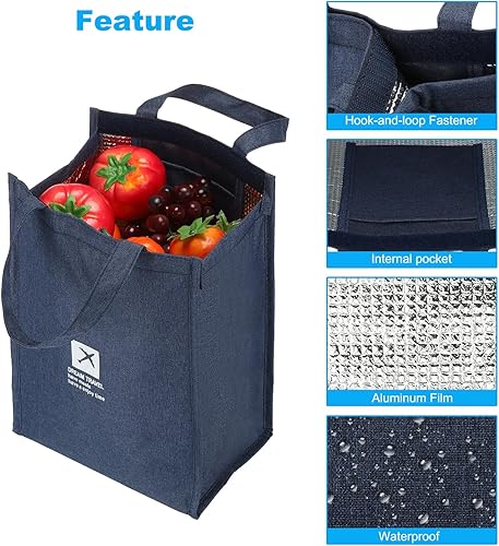 Miniatura 3 de PATIKIL Bolsas de almuerzo aisladas de 9 pulgadas, bolsa térmica portátil para alimentos con bolsillo interno para hombres y mujeres, color negro