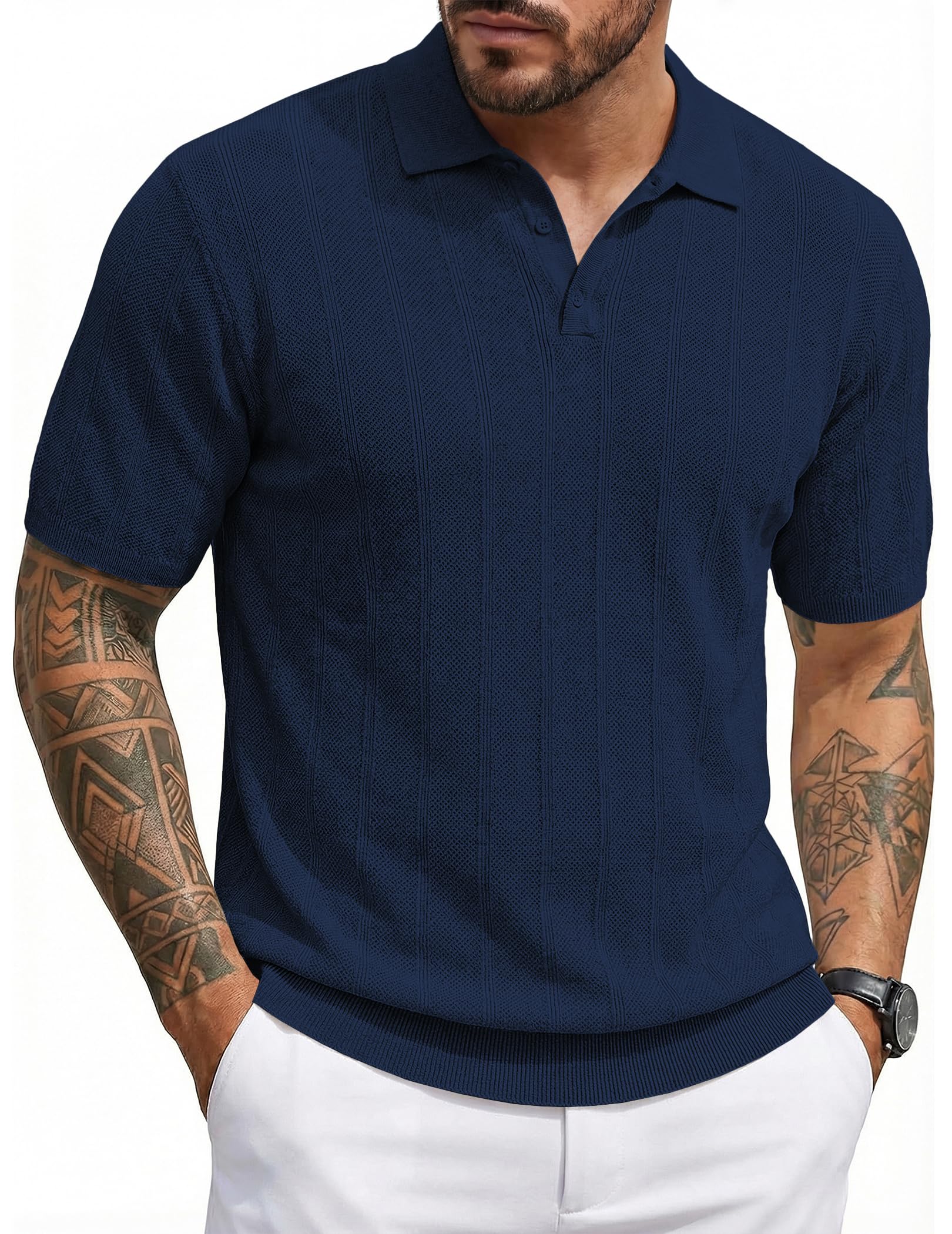 JMIERR Poloshirt Herren Kurzarm Strickpolo Tshirt Sommer Business Casual Polo Herren Regular Fit Gestrickt Polohemd Männer Golf T-Shirt S-3XL