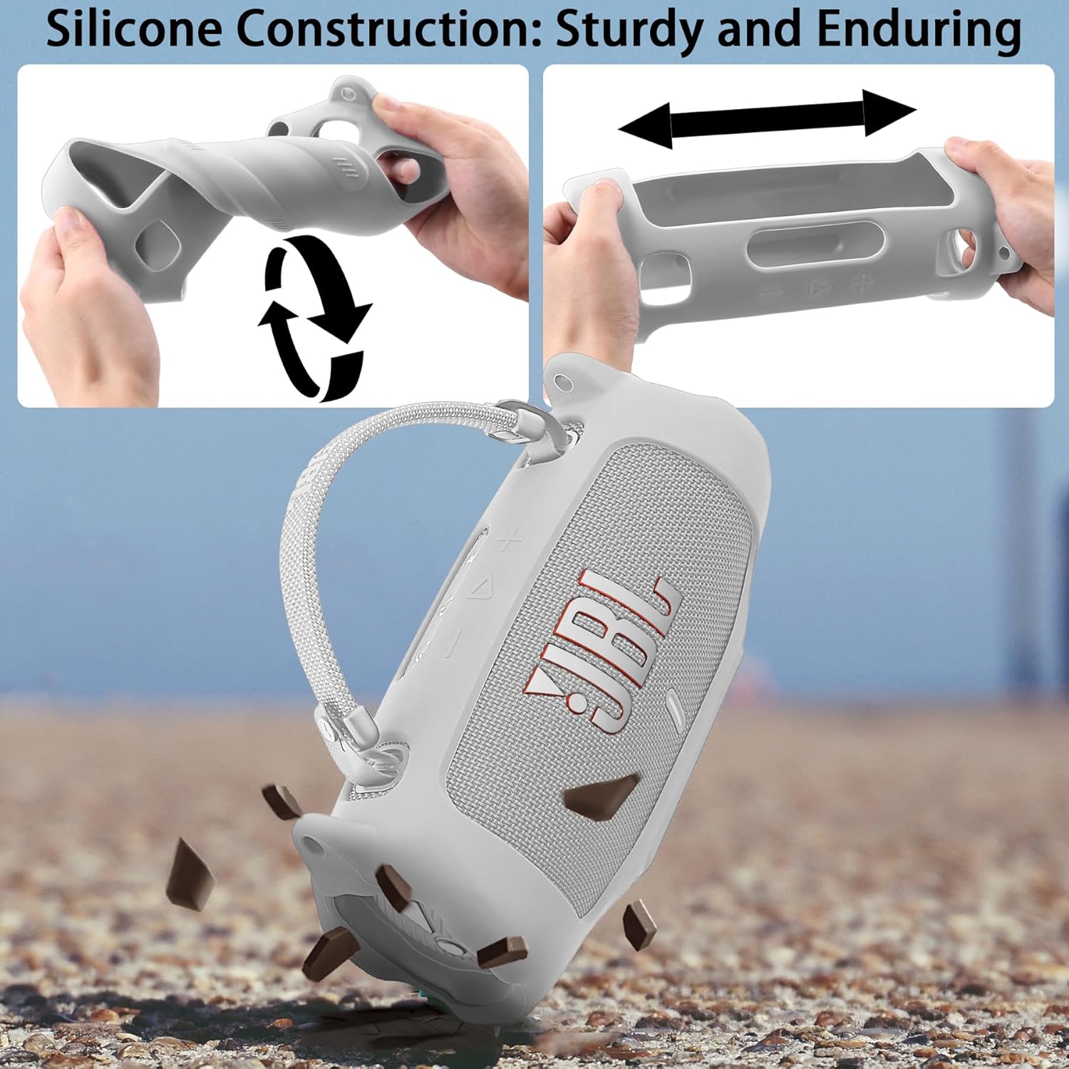 khanka for JBL Charge 6 Waterproof Portable Bluetooth Speaker Silicone Case,Soft Protective Sleeve Cover with Shoulder Strap for JBL Charge 6 Speaker (White) - Image 7