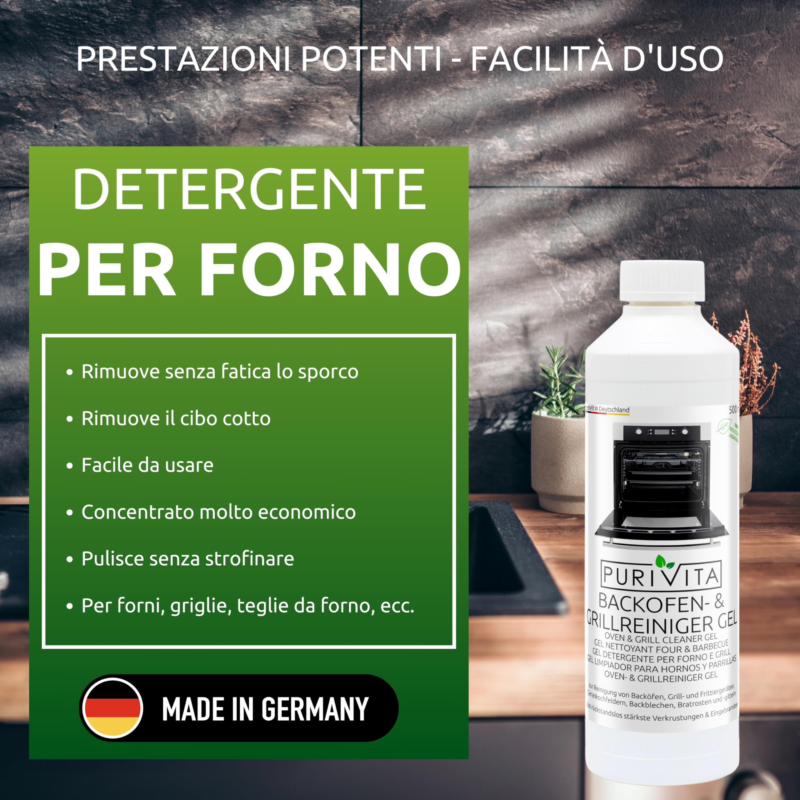 PURIVITA® Pulizia Fornr & Barbecue Grill Gel Liquido [500ML] - Detergente Pulizia Griglia Barbecue - Prodotto per Pulire il Forno & BBQ - Pulisci Forno Gel - Oven & Grill Cleaner