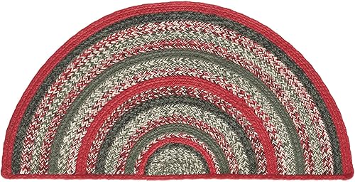 VHC Brands Forrester - Decoración rústica de Navidad tejida a rayas para interiores y exteriores, tapete de entrada, medio círculo de 16.5 x 33