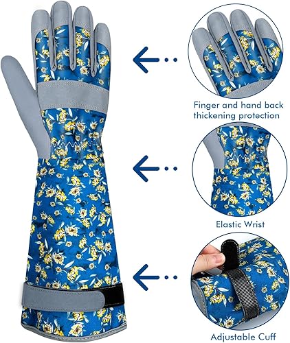Miniatura 6 de Guantes largos de jardinería para mujer, guantes de cuero a prueba de espinas, guantes de trabajo transpirables para mujeres, patio, exteriores