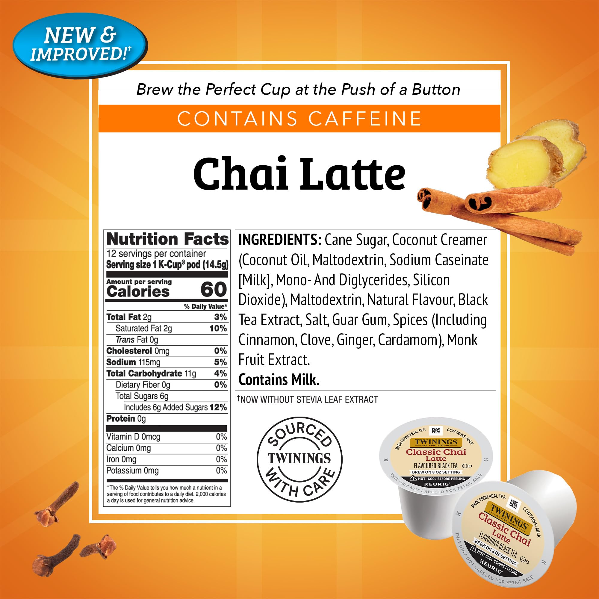 Twinings Chai Latte Black Tea K-Cup Pods para Keurig, 22 unidades (1 unidad), cremoso, ligeramente dulce, con cafeína, para disfrutar caliente o helado