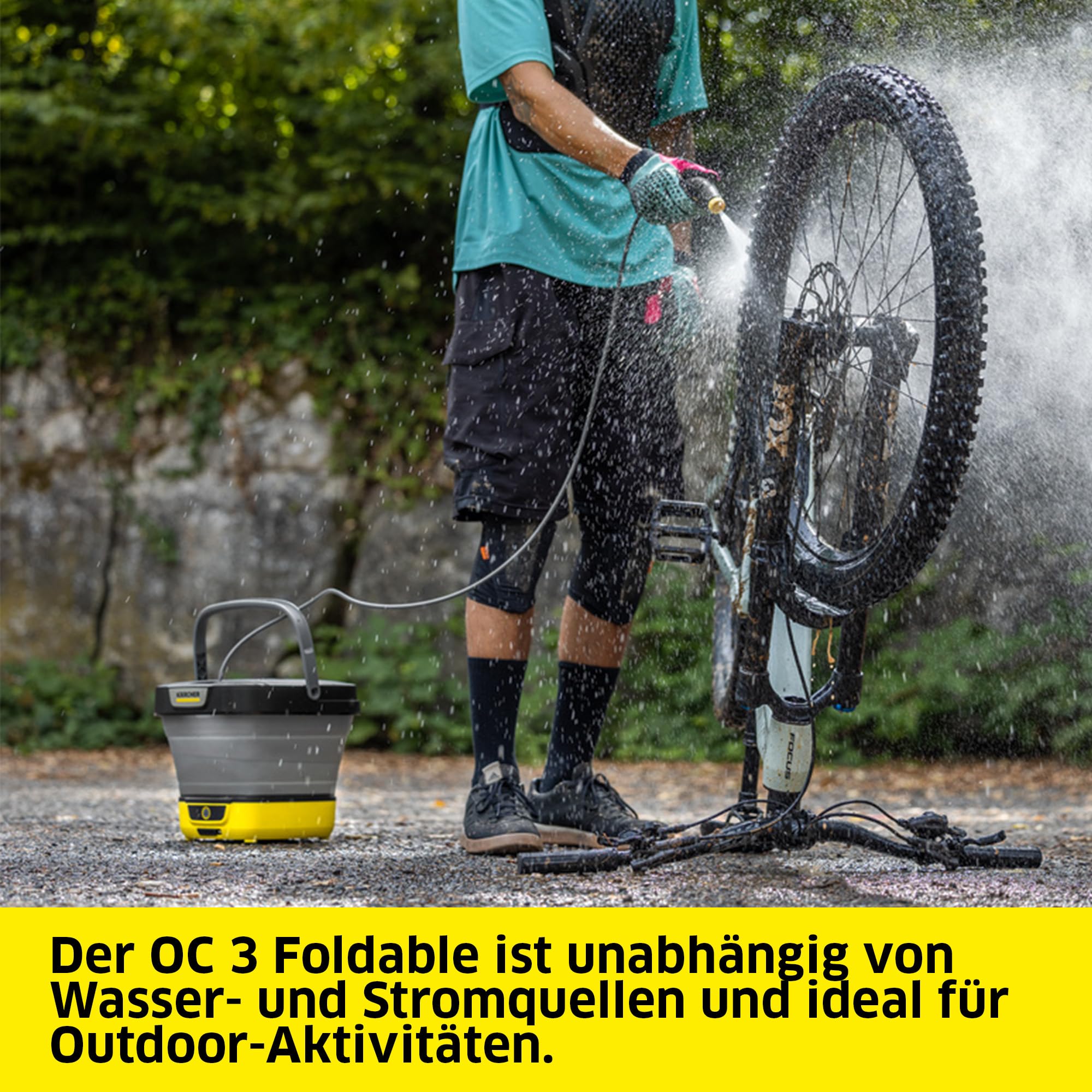 Kärcher Druckreiniger OC 3 Foldable PJ, Niederdruck, Lithium-Ionen-Akku, Fördermenge: 2 l/h, Gewicht: 2,2 kg, Faltbarer Wassertank: 8 l, Flexibler Schlauch: 1,8 m, Flachstrahldüse, Punktstrahldüse