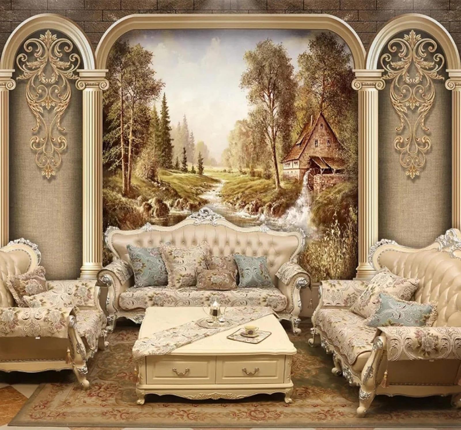 XLMING Vintage Roman Columns Rivers Forests Landscapes 3D Wallpaper Luxury Silk Study Dining Feature Sofa Grey Bedroom Living Room Tv Decorative Wall-430cm×300cm